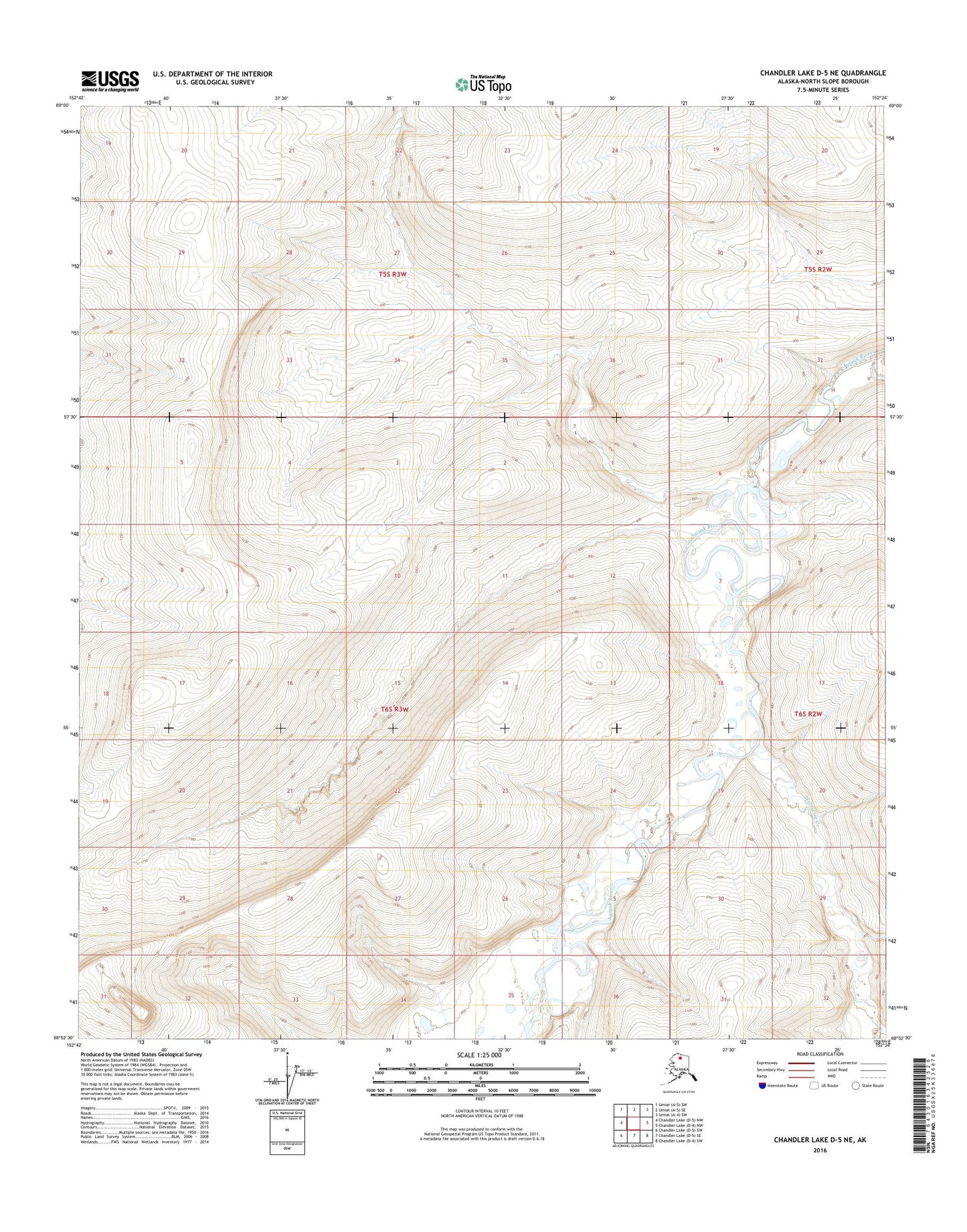 Chandler Lake D-5 NE Alaska US Topo Map Image