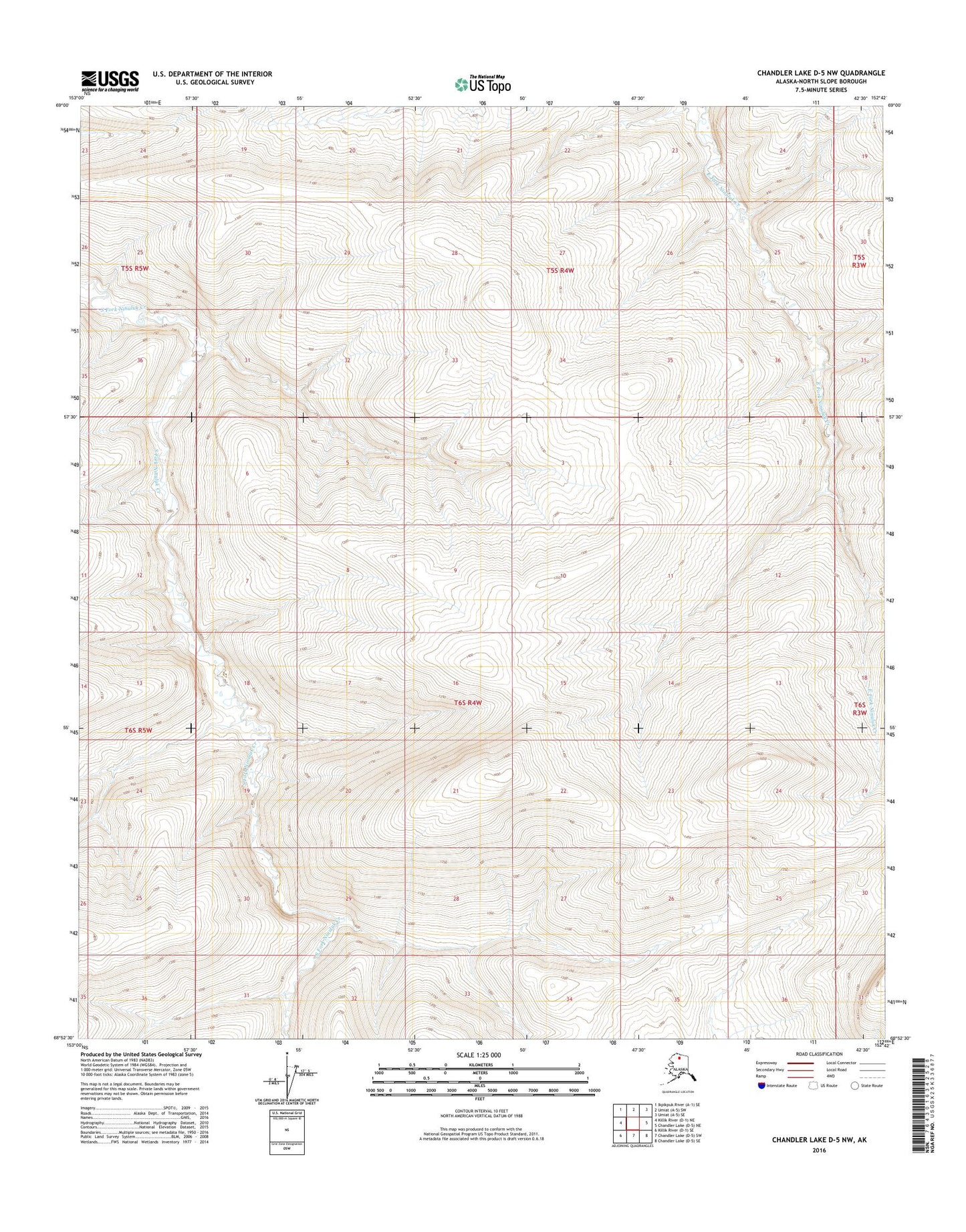Chandler Lake D-5 NW Alaska US Topo Map Image