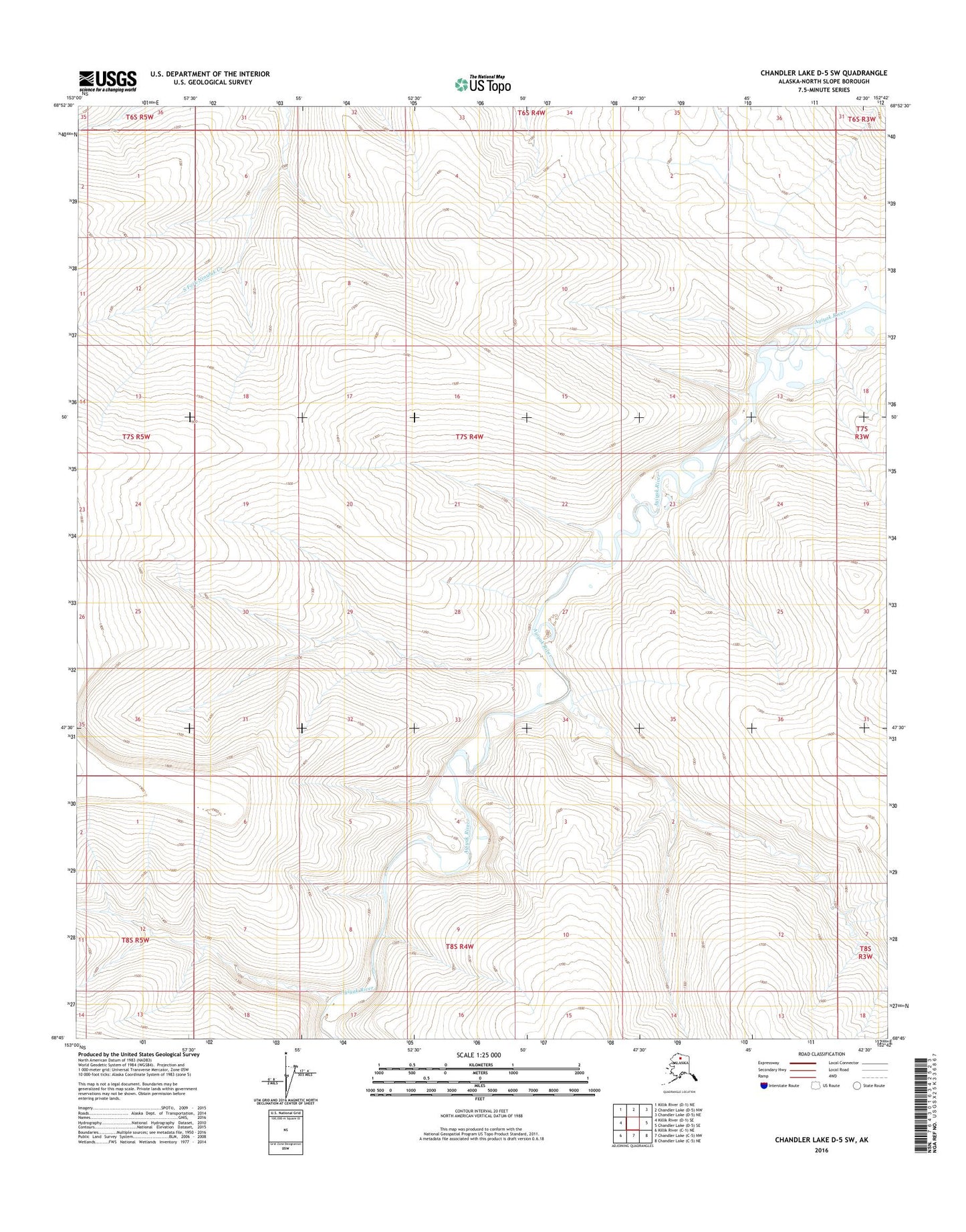 Chandler Lake D-5 SW Alaska US Topo Map Image