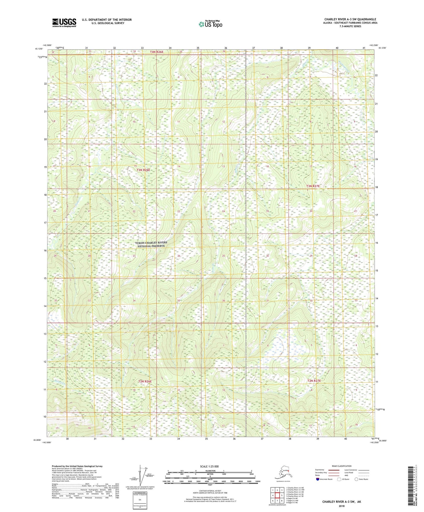 Charley River A-3 SW Alaska US Topo Map Image