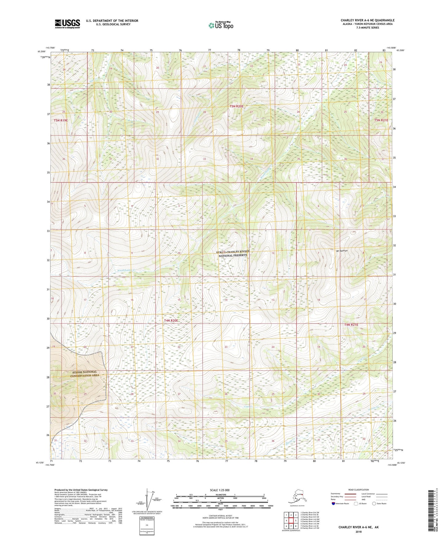 Charley River A-6 NE Alaska US Topo Map Image