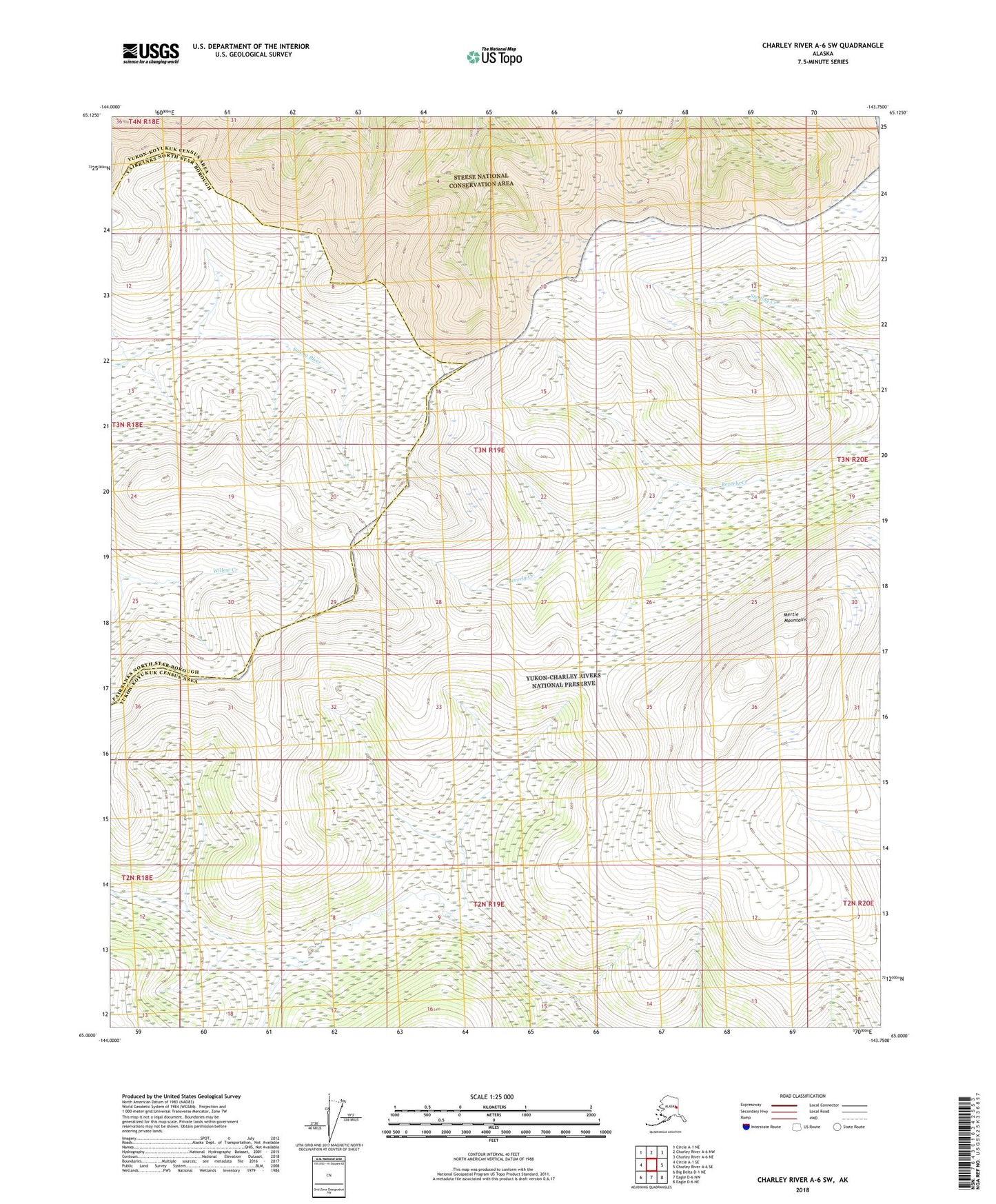 Charley River A-6 SW Alaska US Topo Map Image
