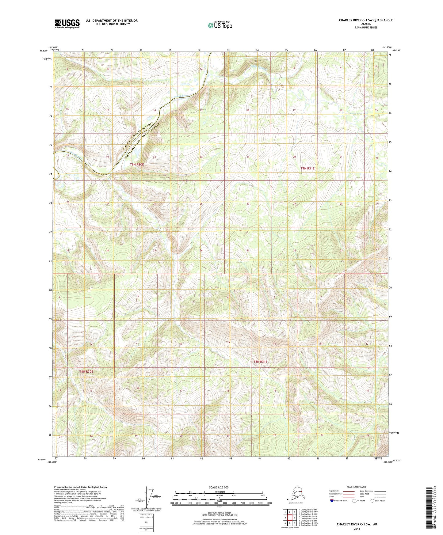 Charley River C-1 SW Alaska US Topo Map Image