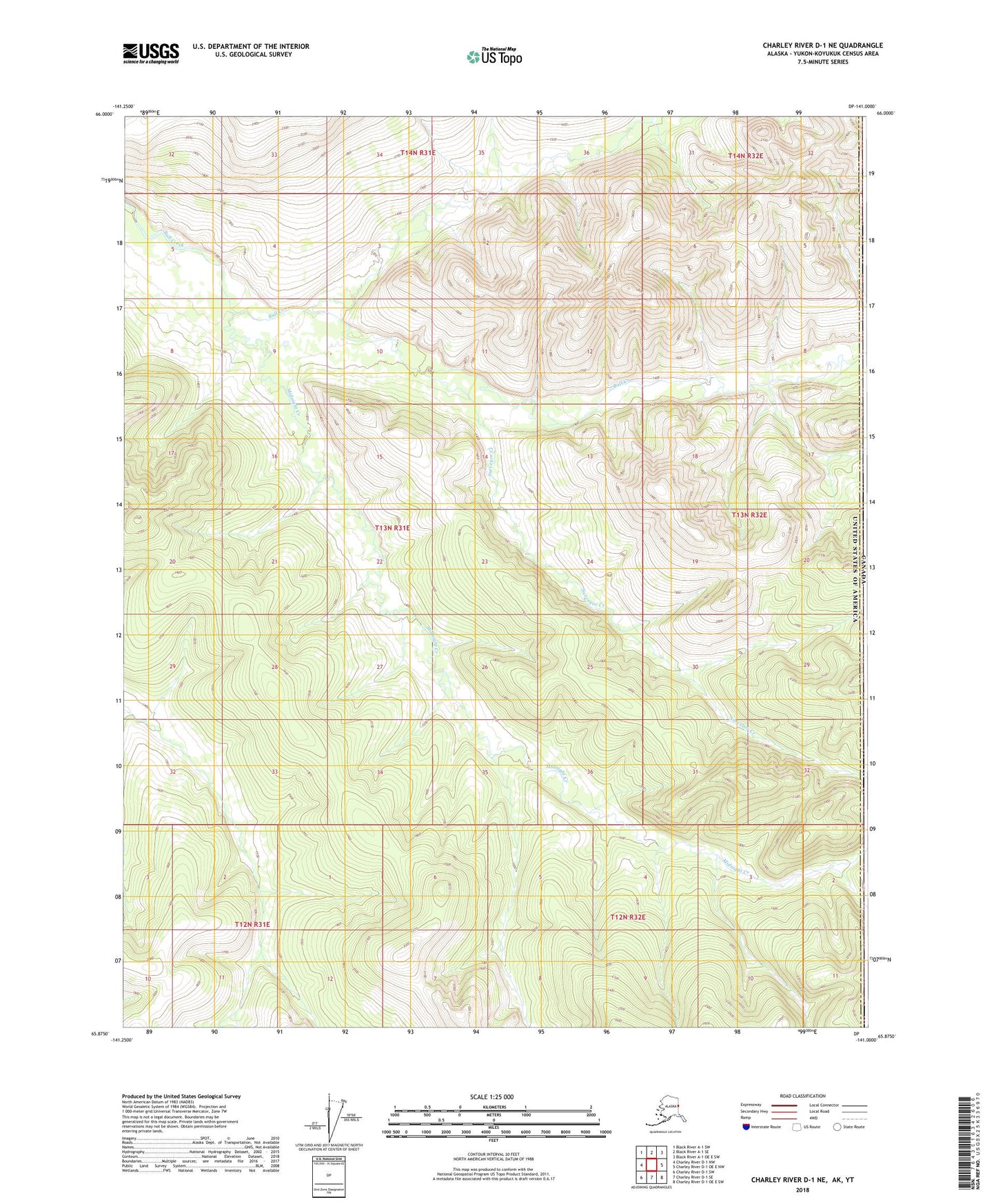 Charley River D-1 NE Alaska US Topo Map Image