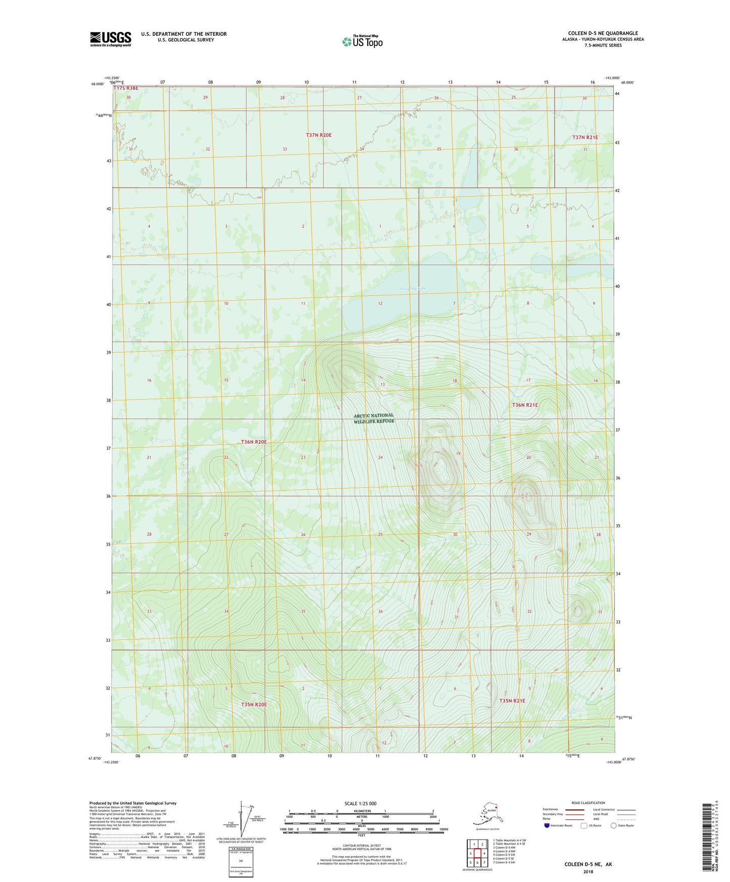 Coleen D-5 NE Alaska US Topo Map Image