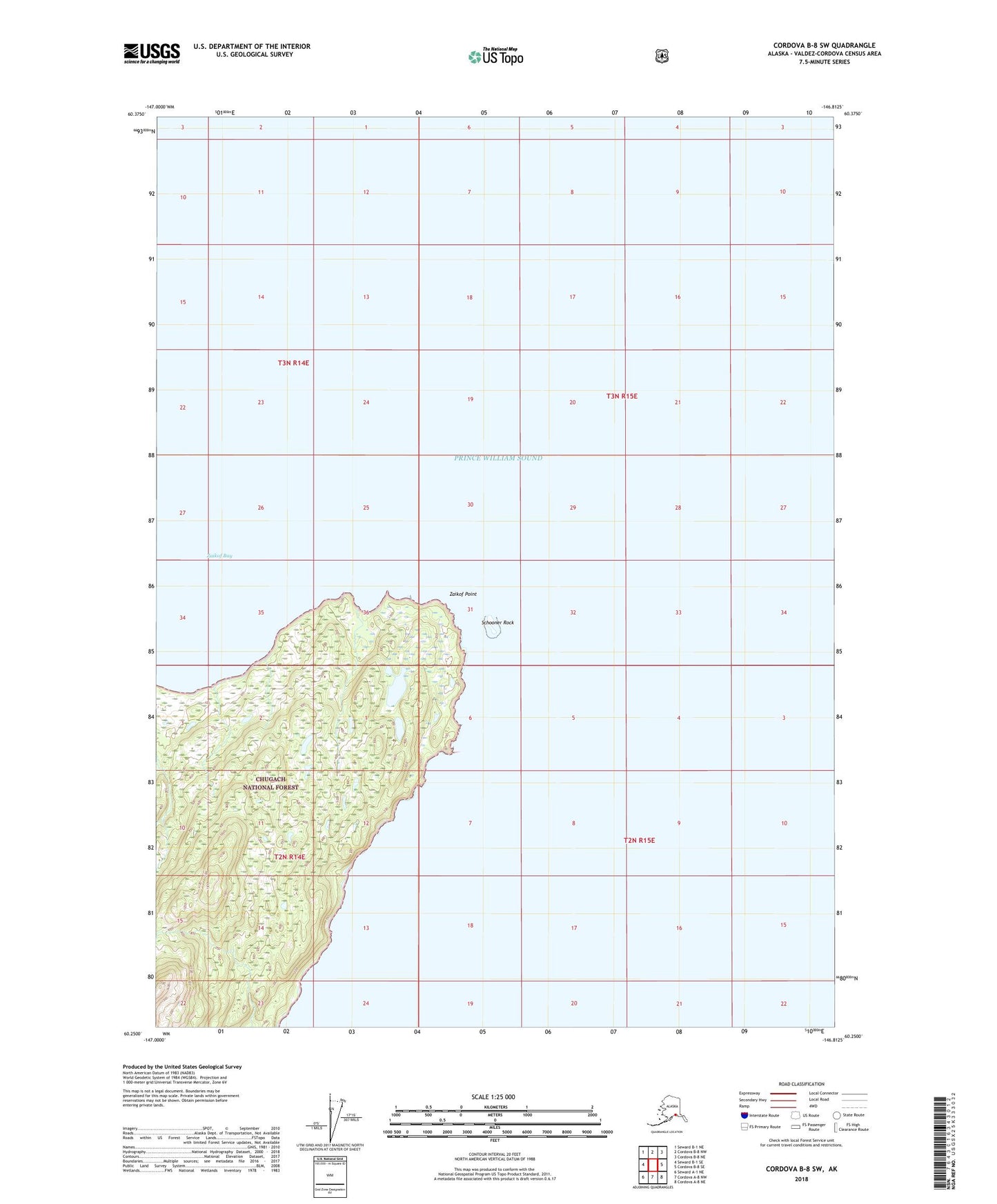 Cordova B-8 SW Alaska US Topo Map Image