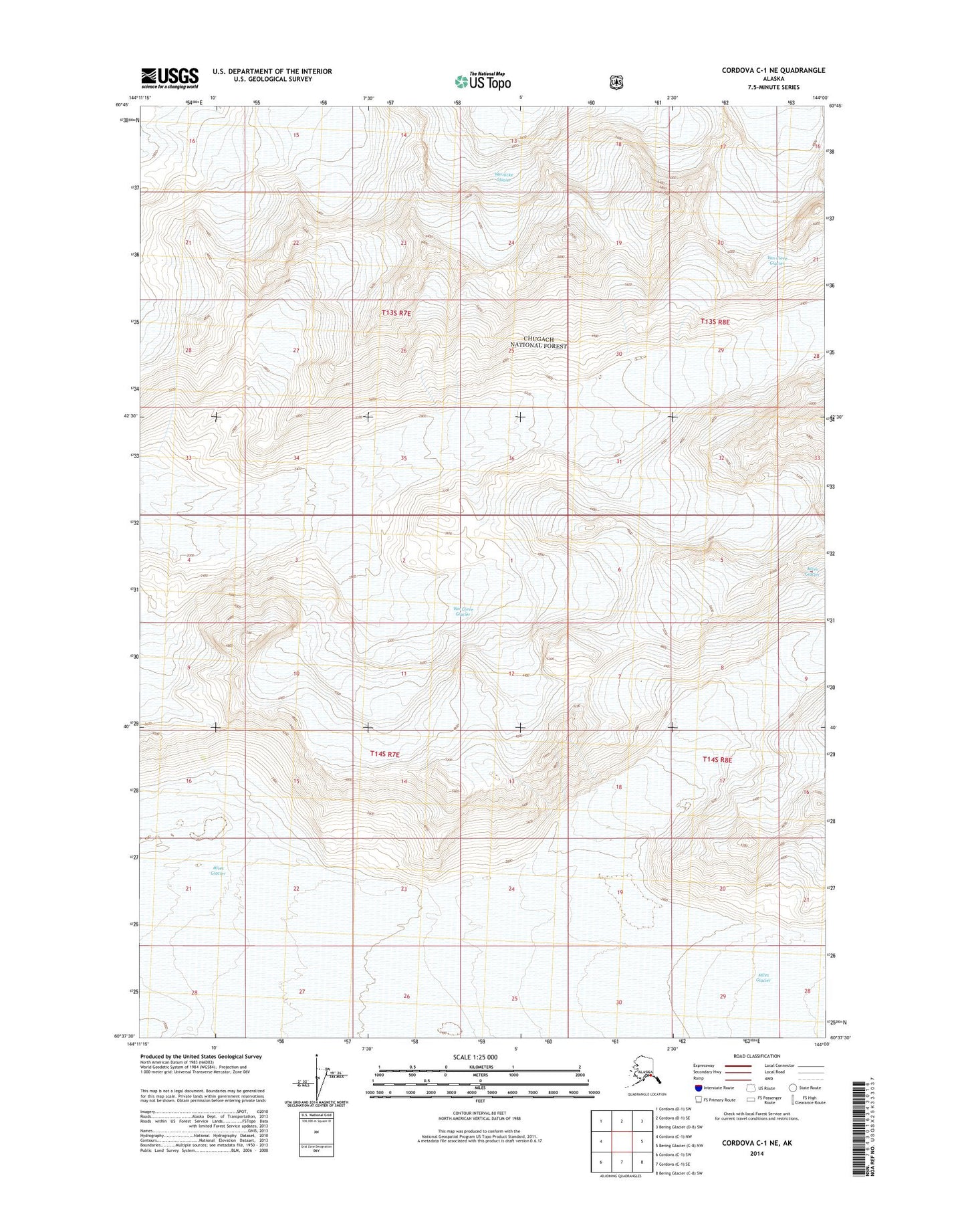 Cordova C-1 NE Alaska US Topo Map Image
