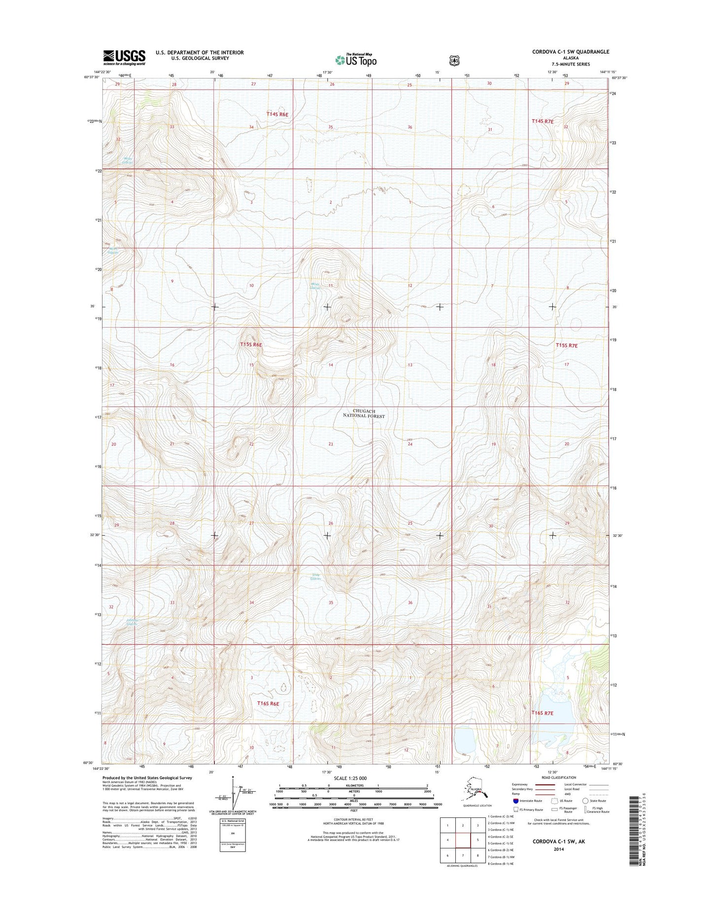 Cordova C-1 SW Alaska US Topo Map Image