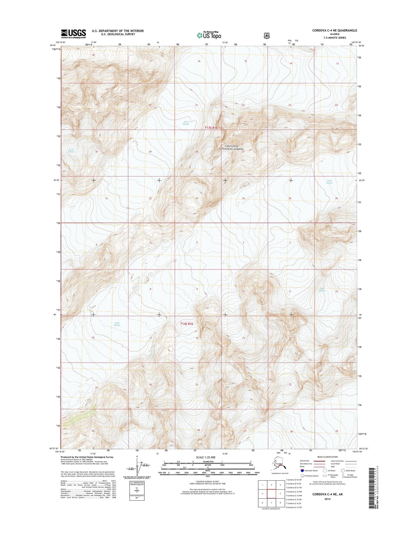 Cordova C-4 NE Alaska US Topo Map Image