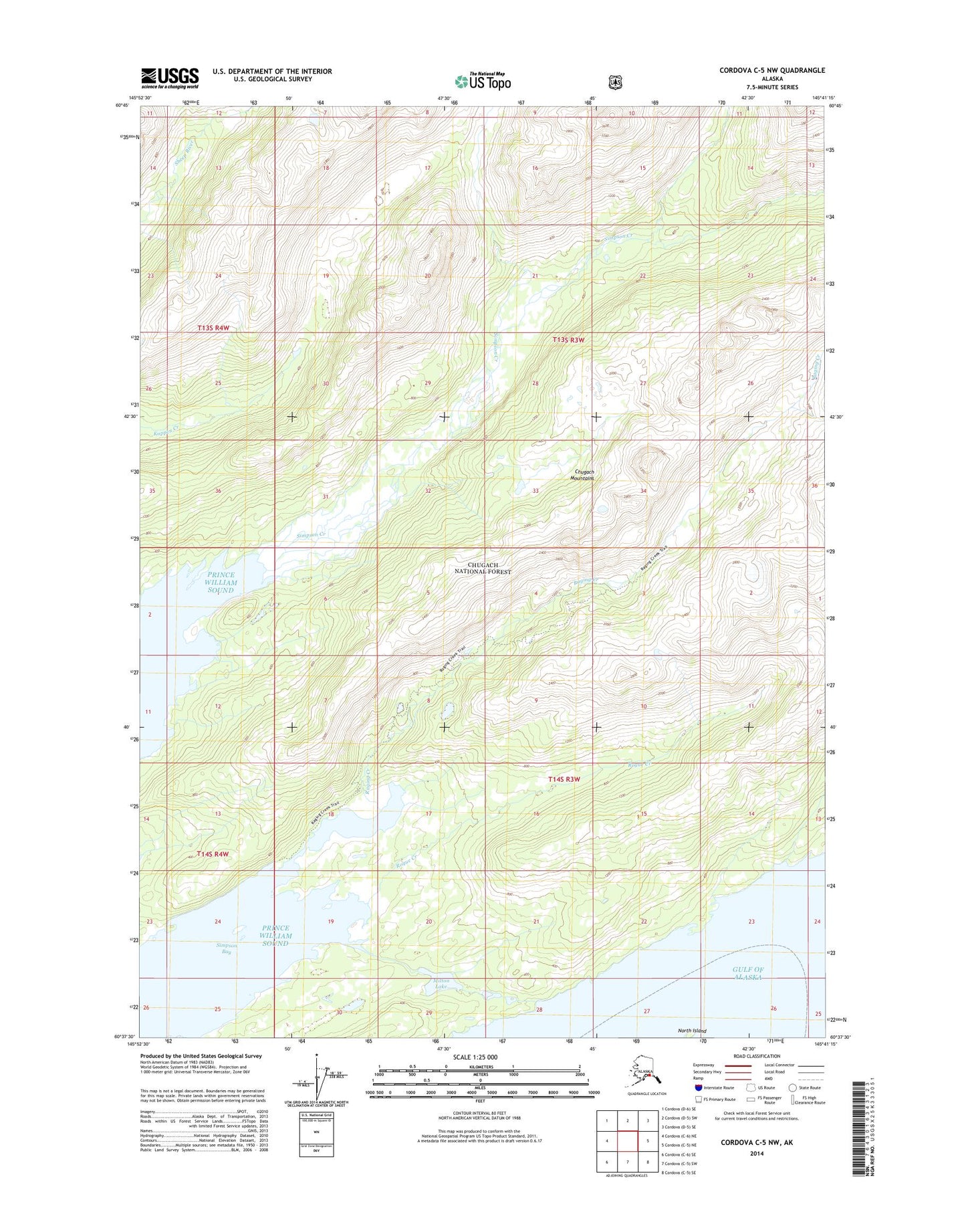 Cordova C-5 NW Alaska US Topo Map Image
