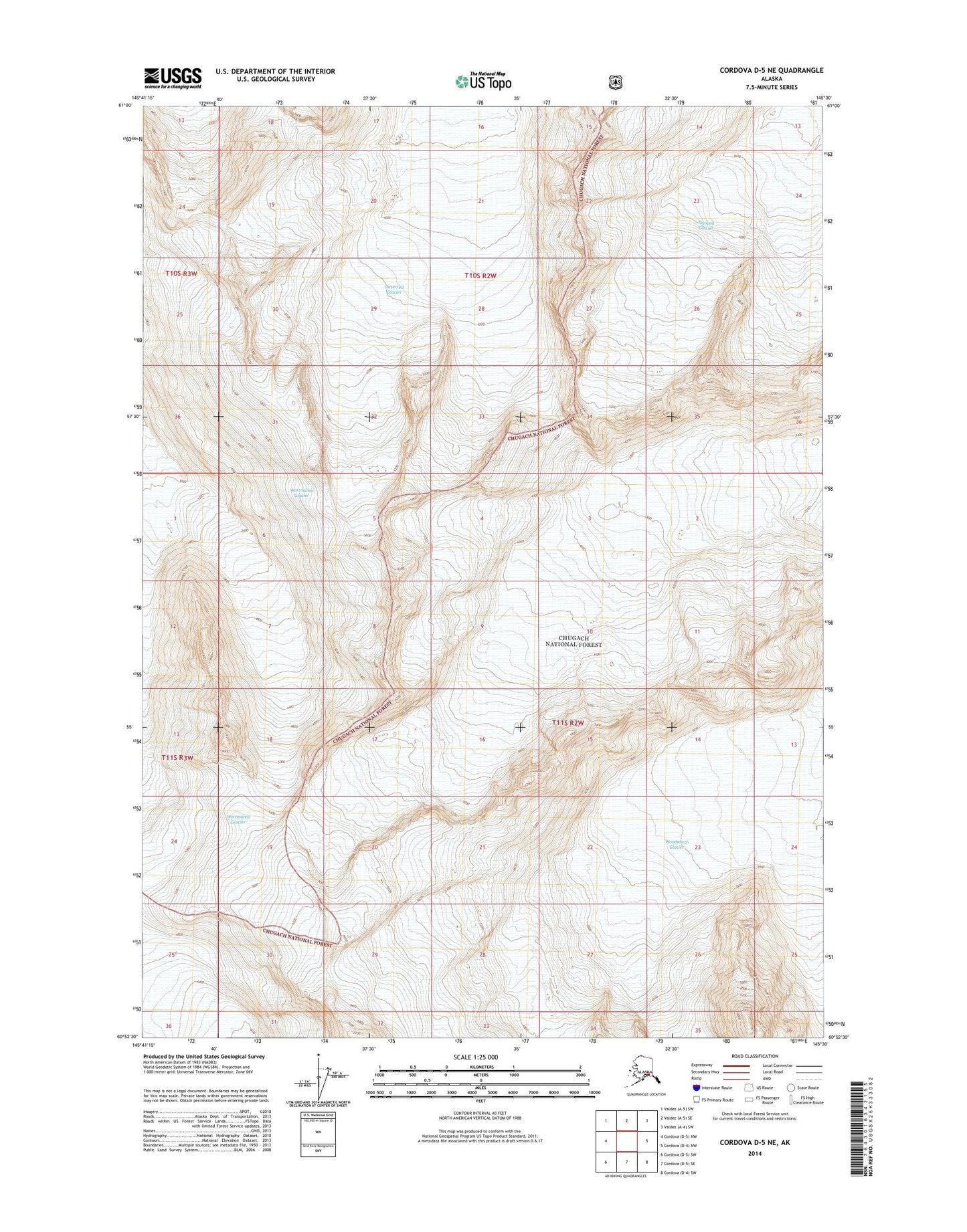 Cordova D-5 NE Alaska US Topo Map Image