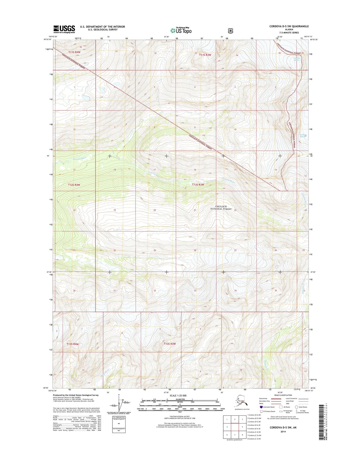 Cordova D-5 SW Alaska US Topo Map Image