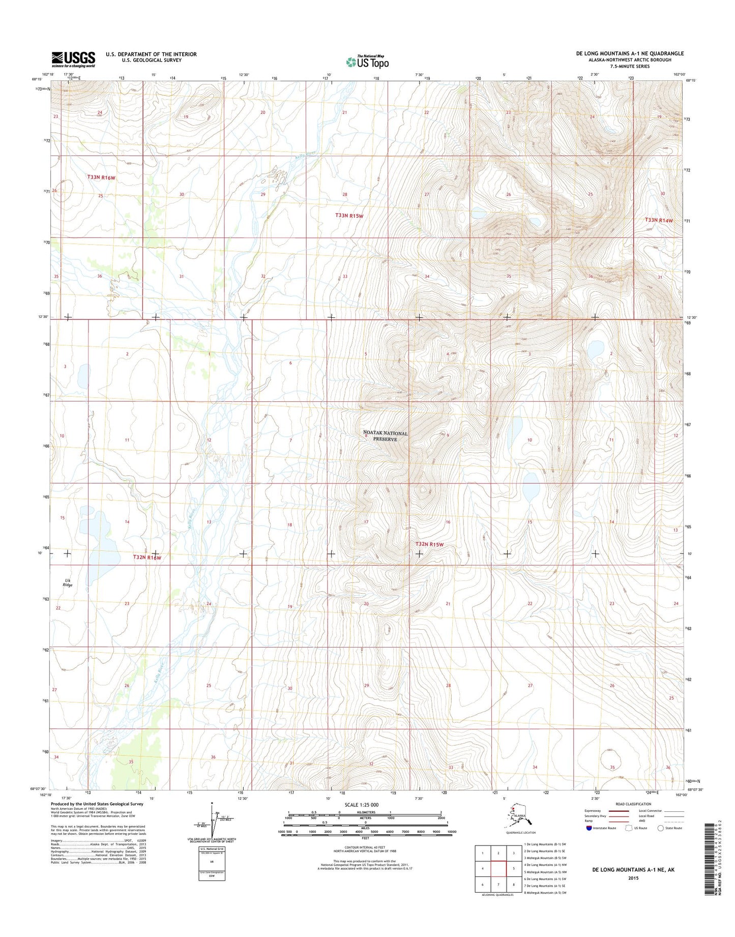 De Long Mountains A-1 NE Alaska US Topo Map Image