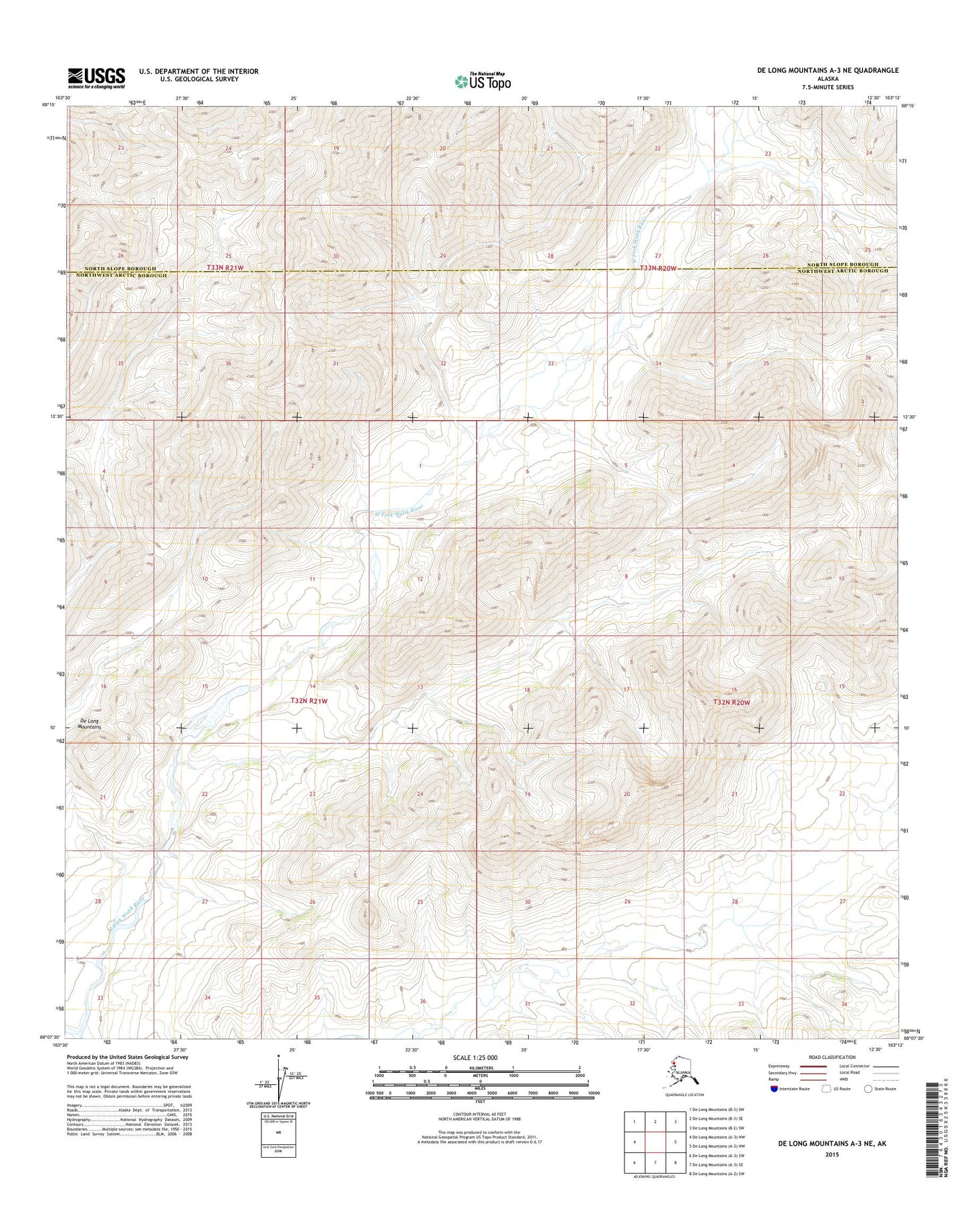De Long Mountains A-3 NE Alaska US Topo Map Image