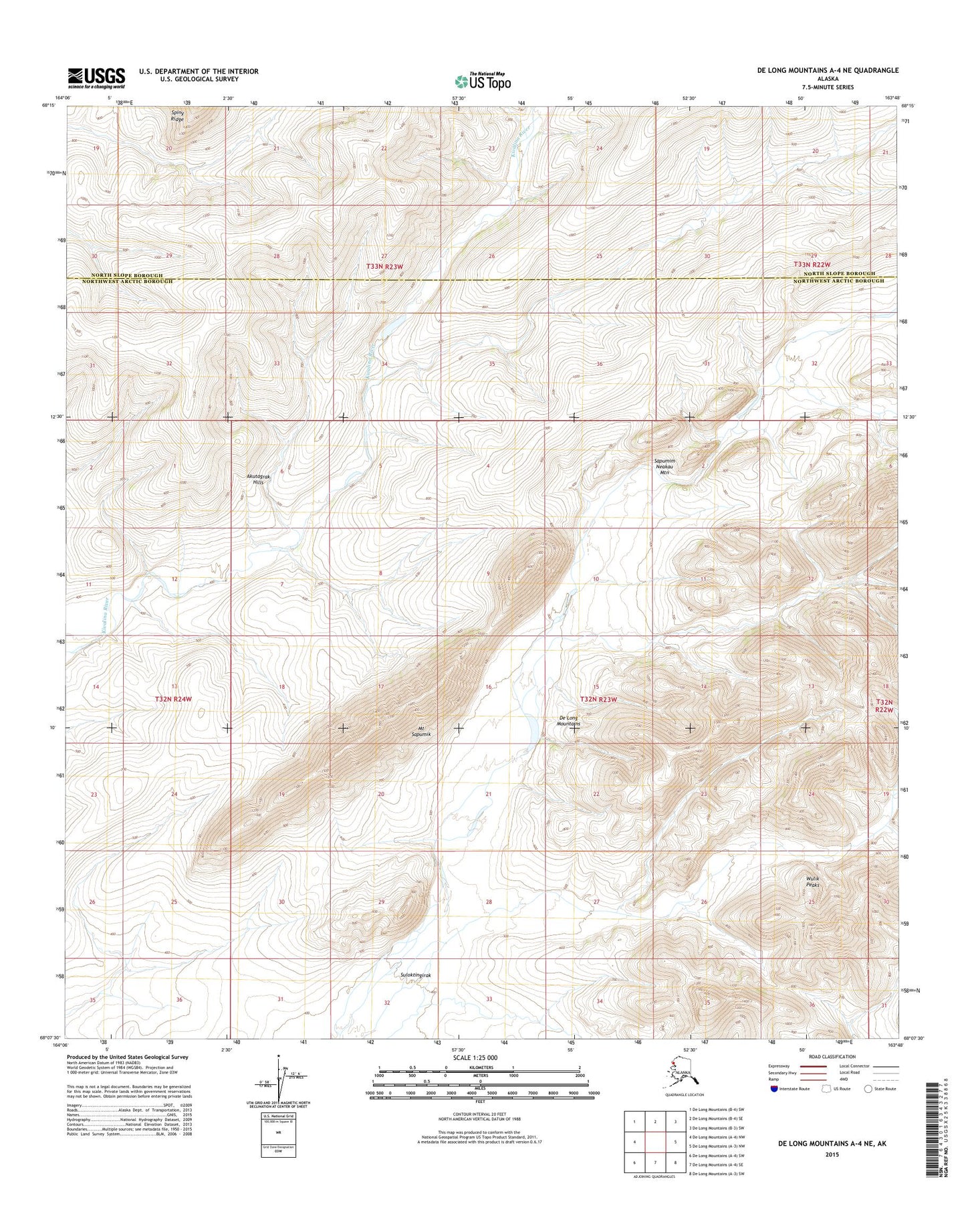 De Long Mountains A-4 NE Alaska US Topo Map Image