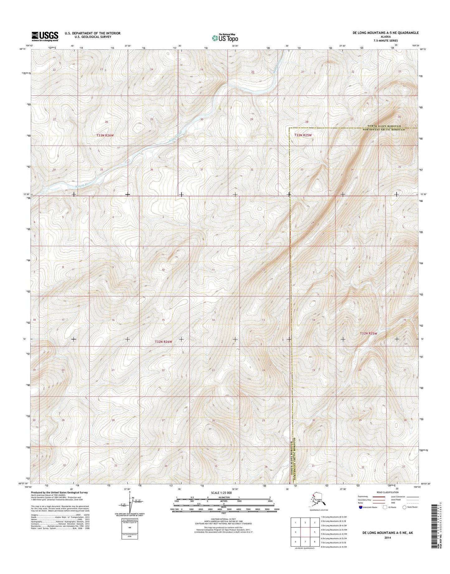 De Long Mountains A-5 NE Alaska US Topo Map Image