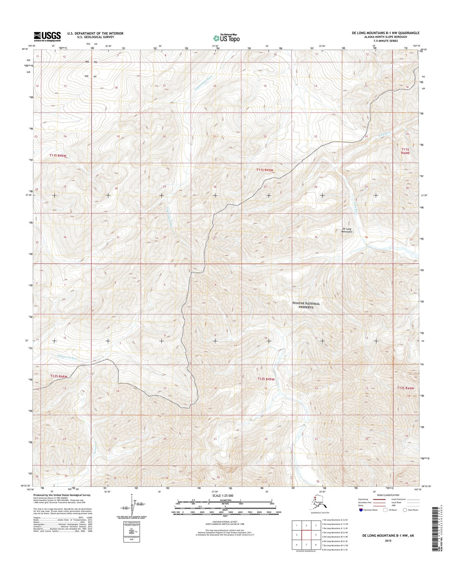 De Long Mountains B-1 NW Alaska US Topo Map Image