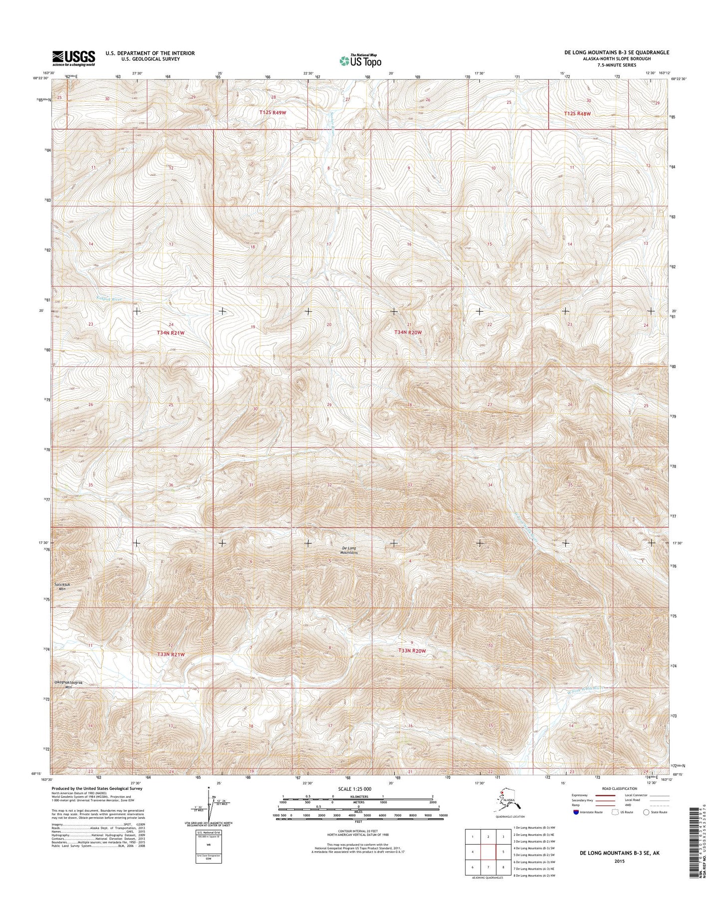 De Long Mountains B-3 SE Alaska US Topo Map Image