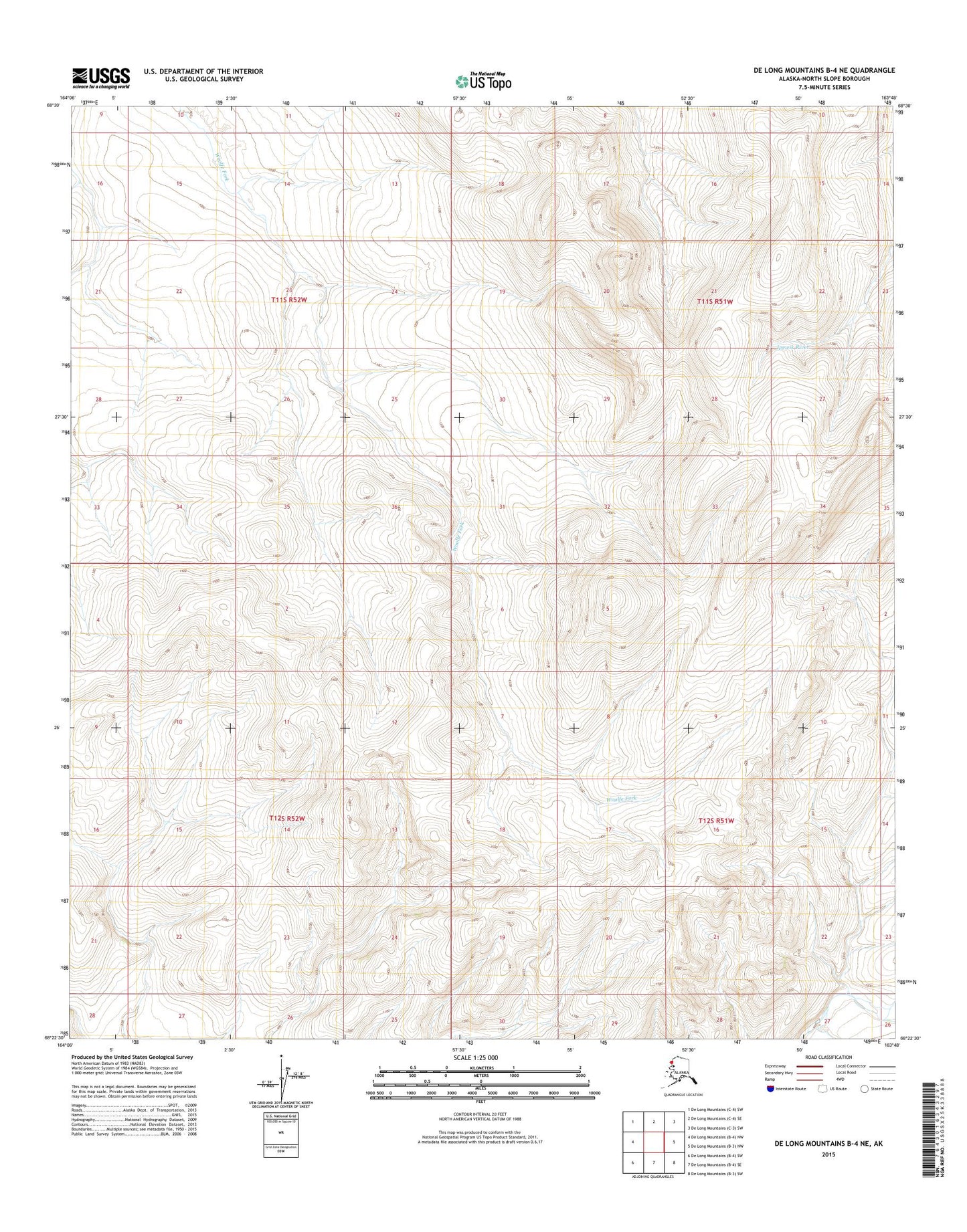 De Long Mountains B-4 NE Alaska US Topo Map Image