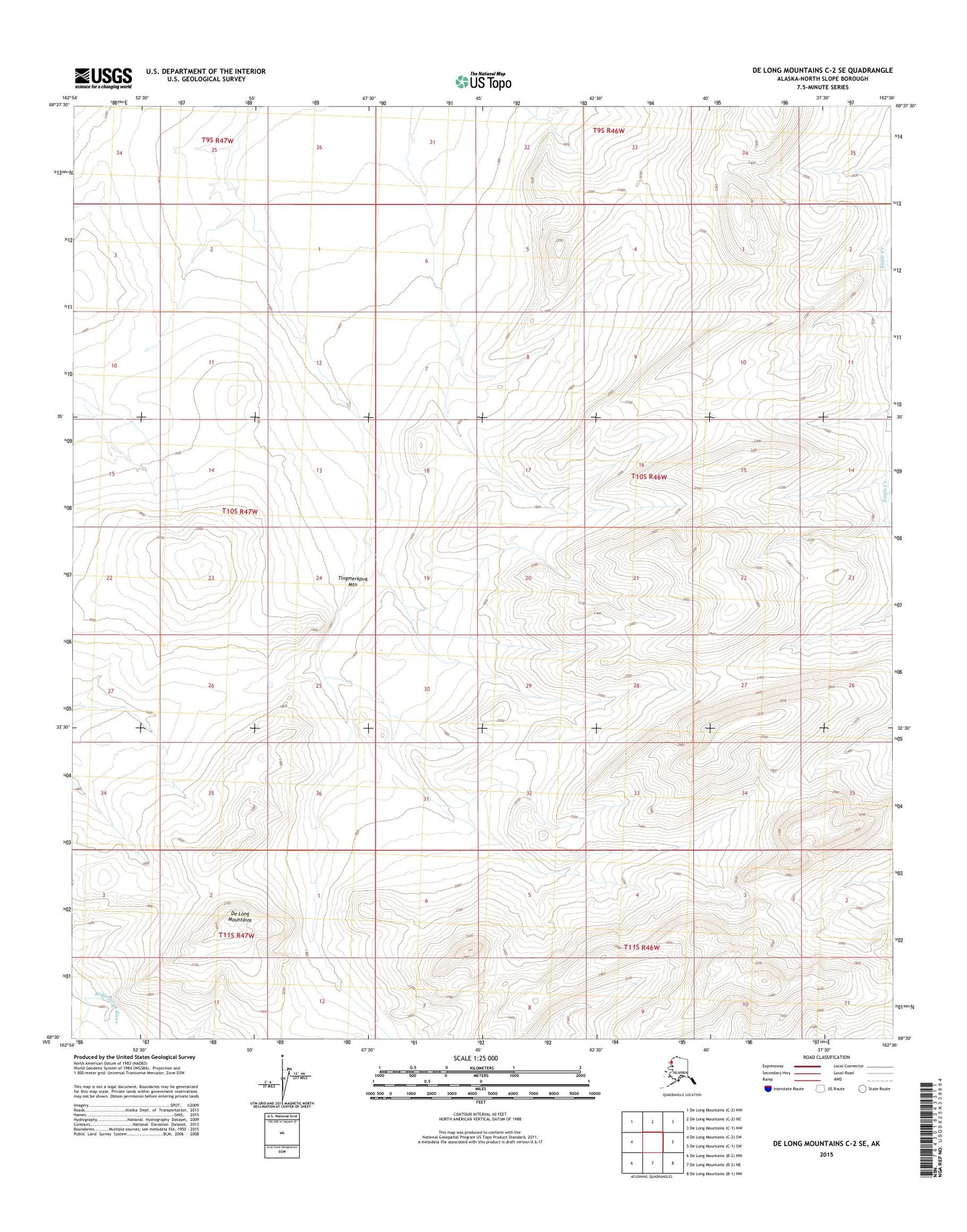 De Long Mountains C-2 SE Alaska US Topo Map Image
