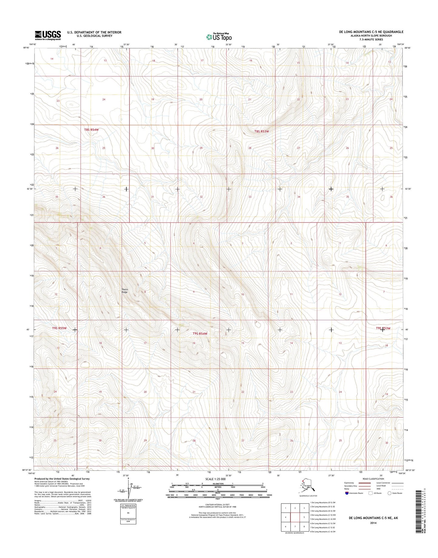 De Long Mountains C-5 NE Alaska US Topo Map Image