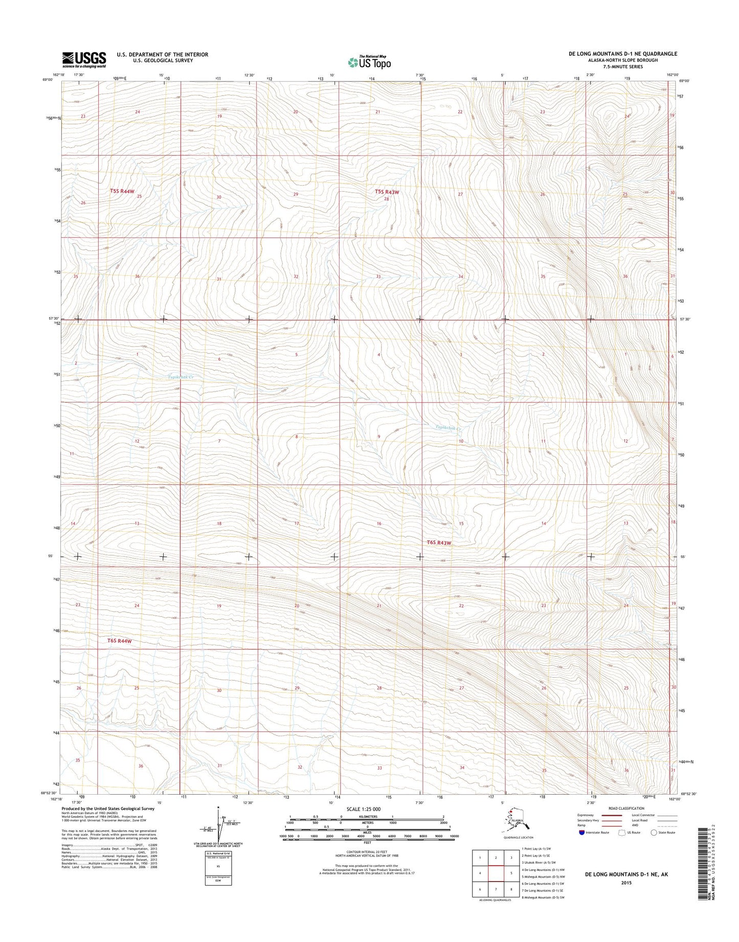 De Long Mountains D-1 NE Alaska US Topo Map Image