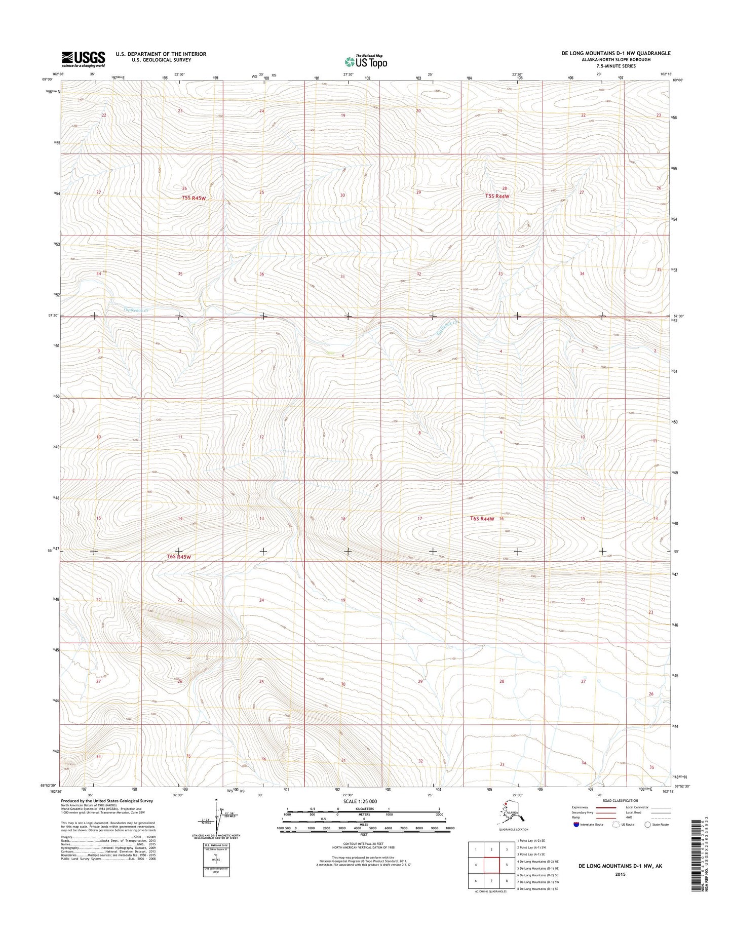 De Long Mountains D-1 NW Alaska US Topo Map Image