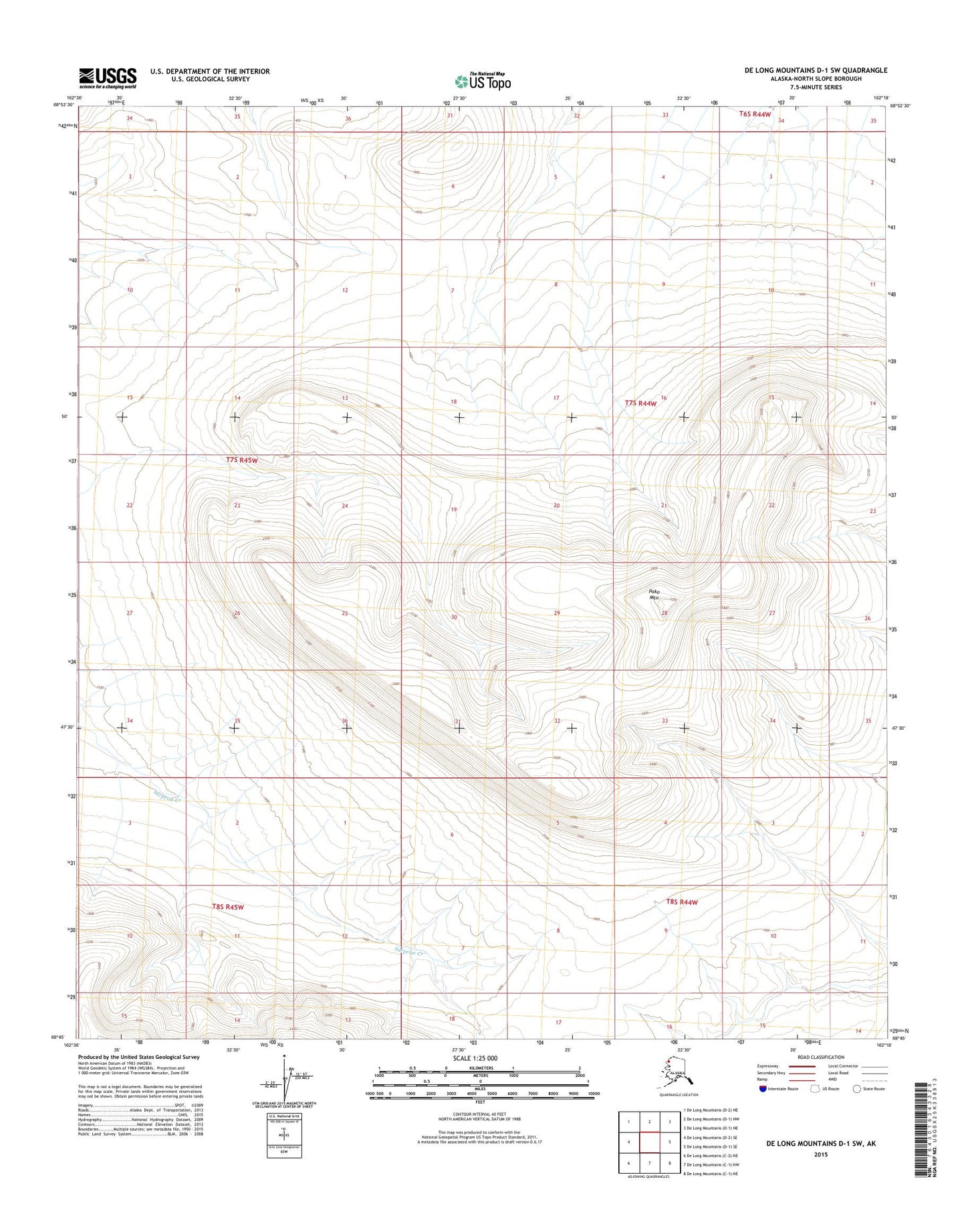 De Long Mountains D-1 SW Alaska US Topo Map Image