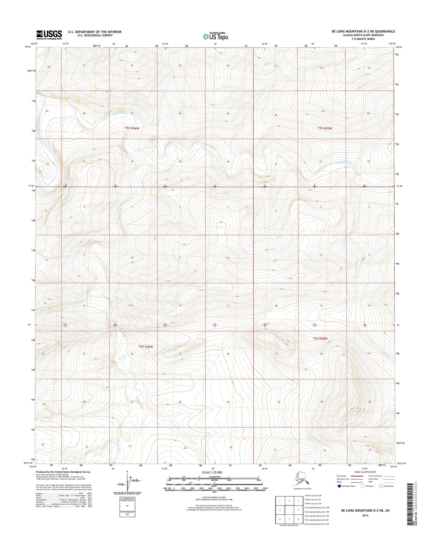 De Long Mountains D-2 NE Alaska US Topo Map Image