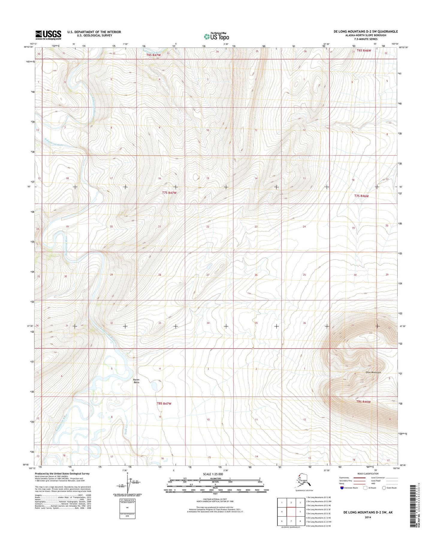 De Long Mountains D-2 SW Alaska US Topo Map Image