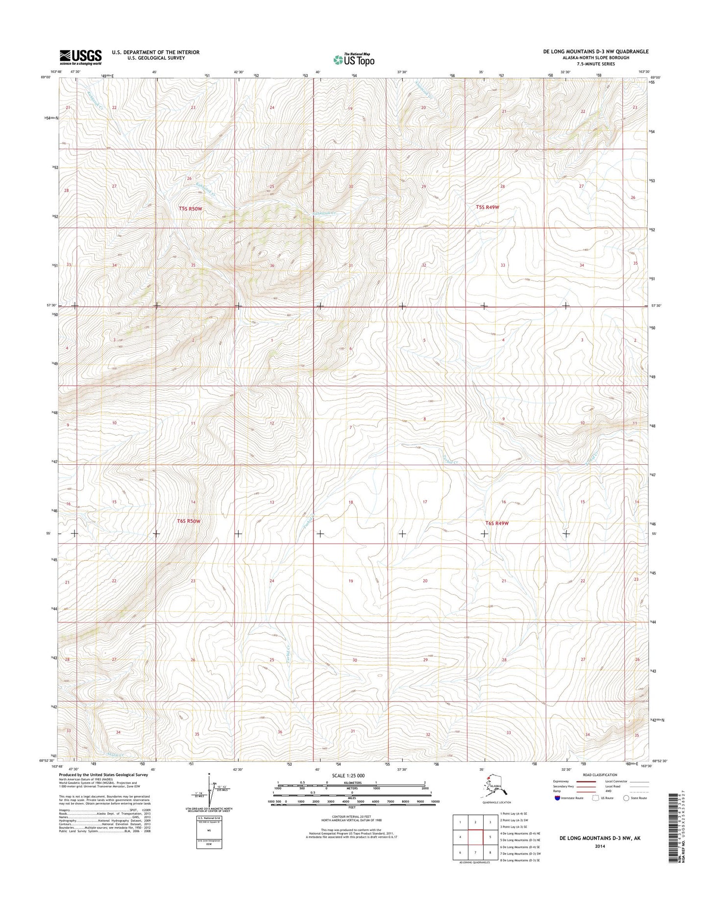 De Long Mountains D-3 NW Alaska US Topo Map Image