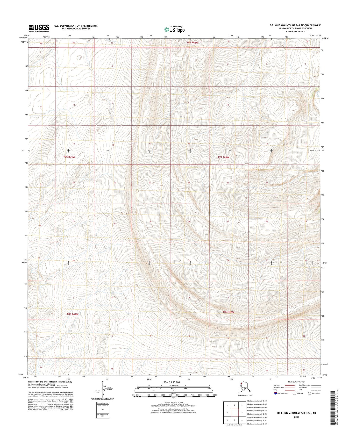 De Long Mountains D-3 SE Alaska US Topo Map Image