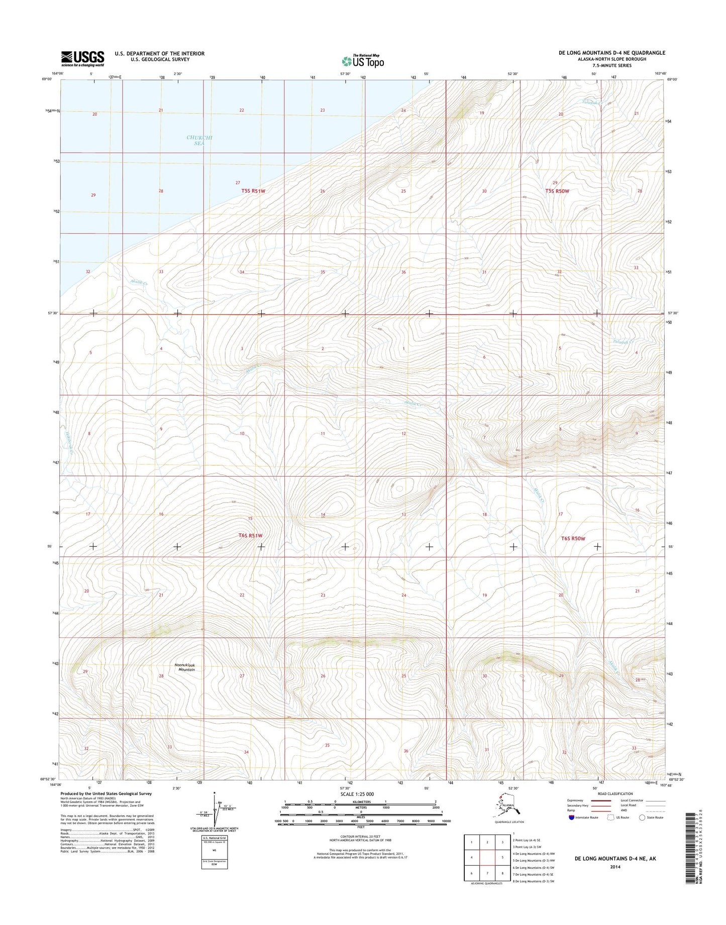 De Long Mountains D-4 NE Alaska US Topo Map Image