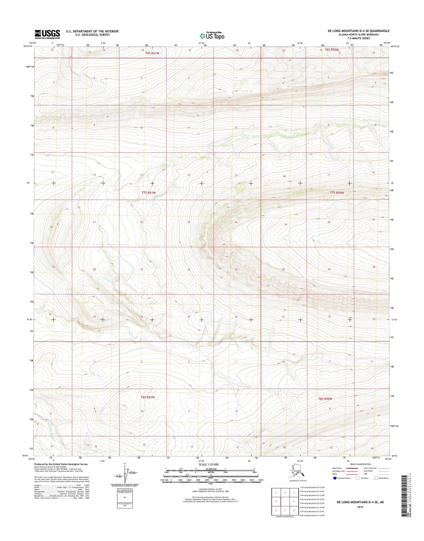 De Long Mountains D-4 SE Alaska US Topo Map Image