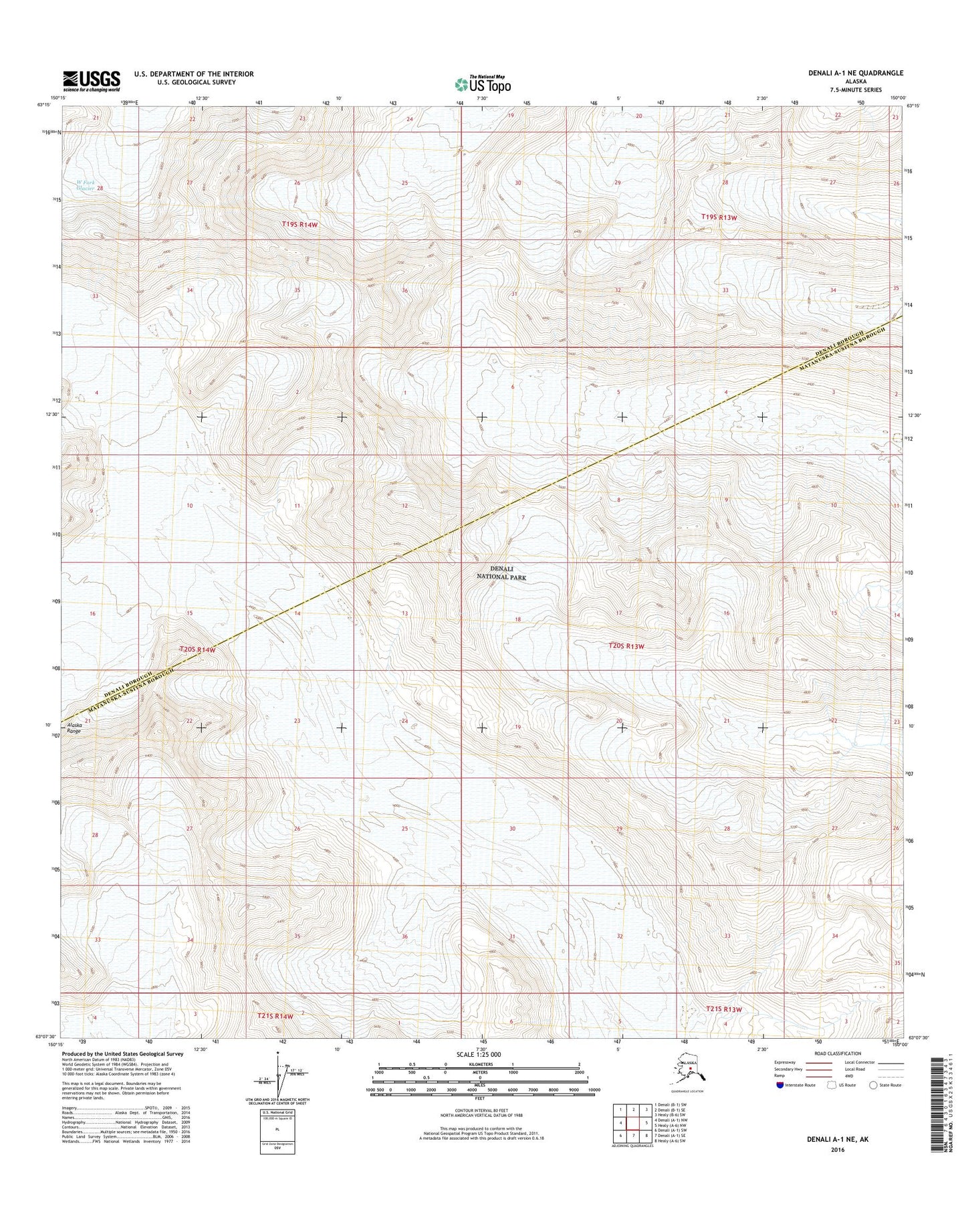 Denali A-1 NE Alaska US Topo Map Image