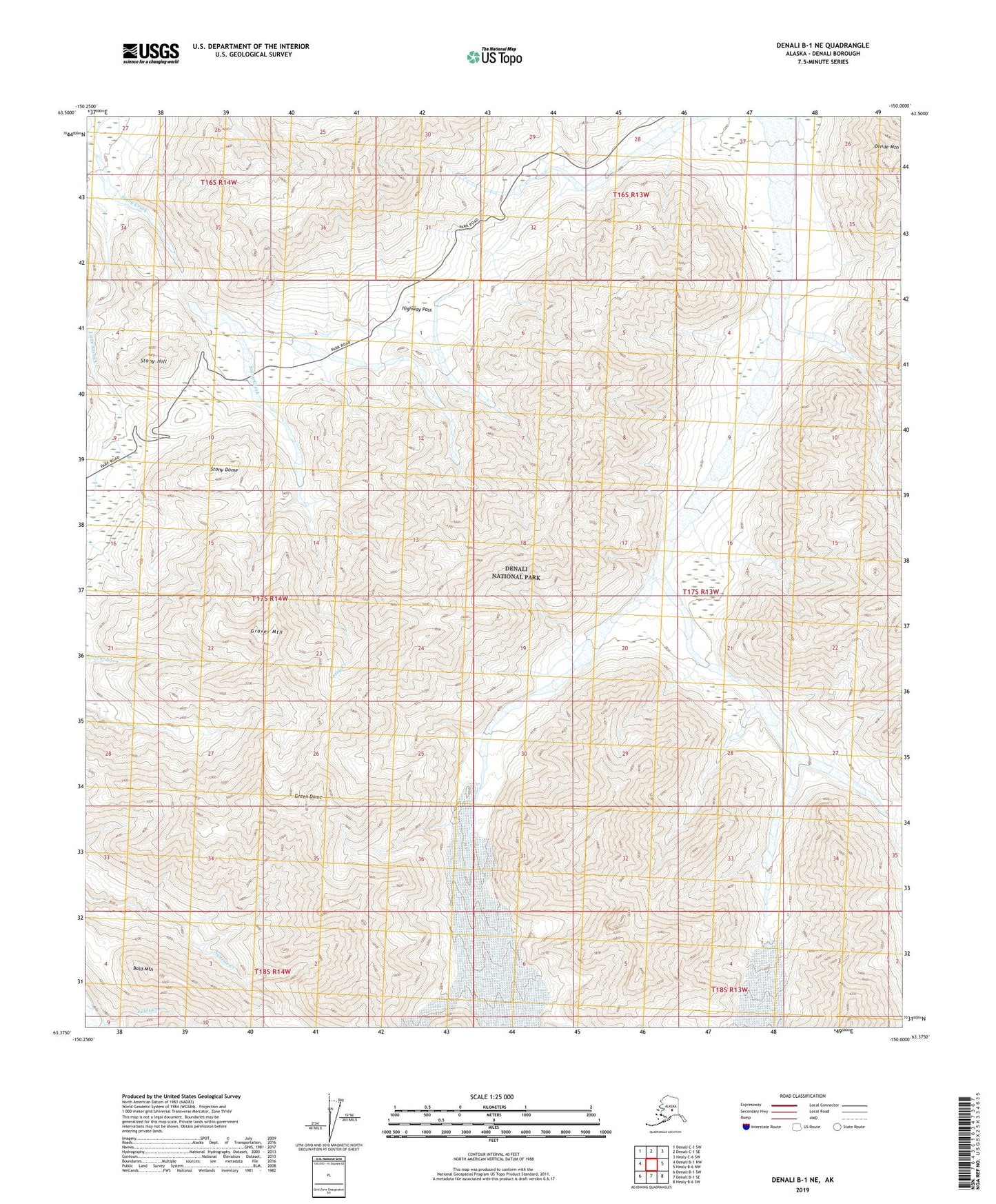 Denali B-1 NE Alaska US Topo Map Image