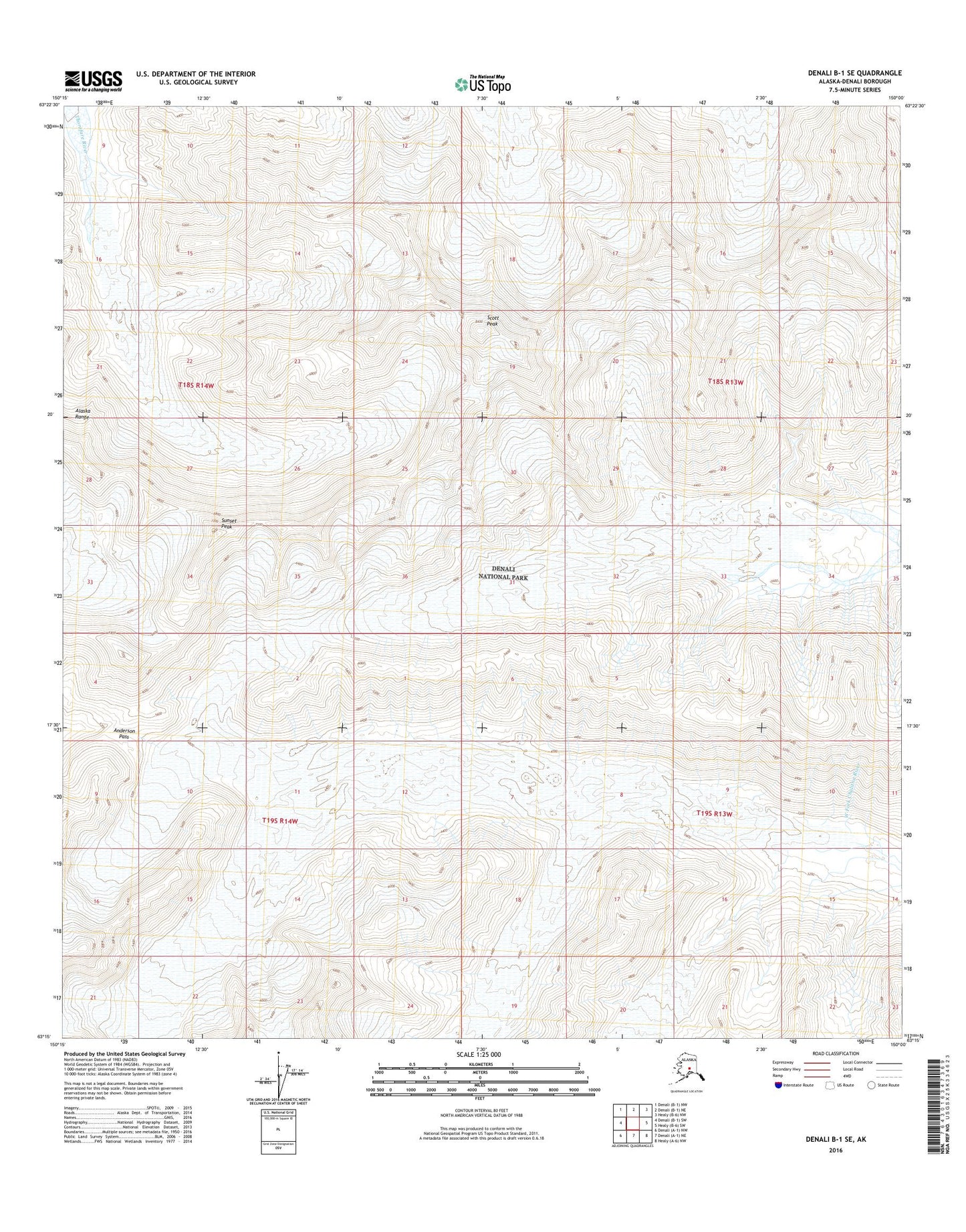 Denali B-1 SE Alaska US Topo Map Image