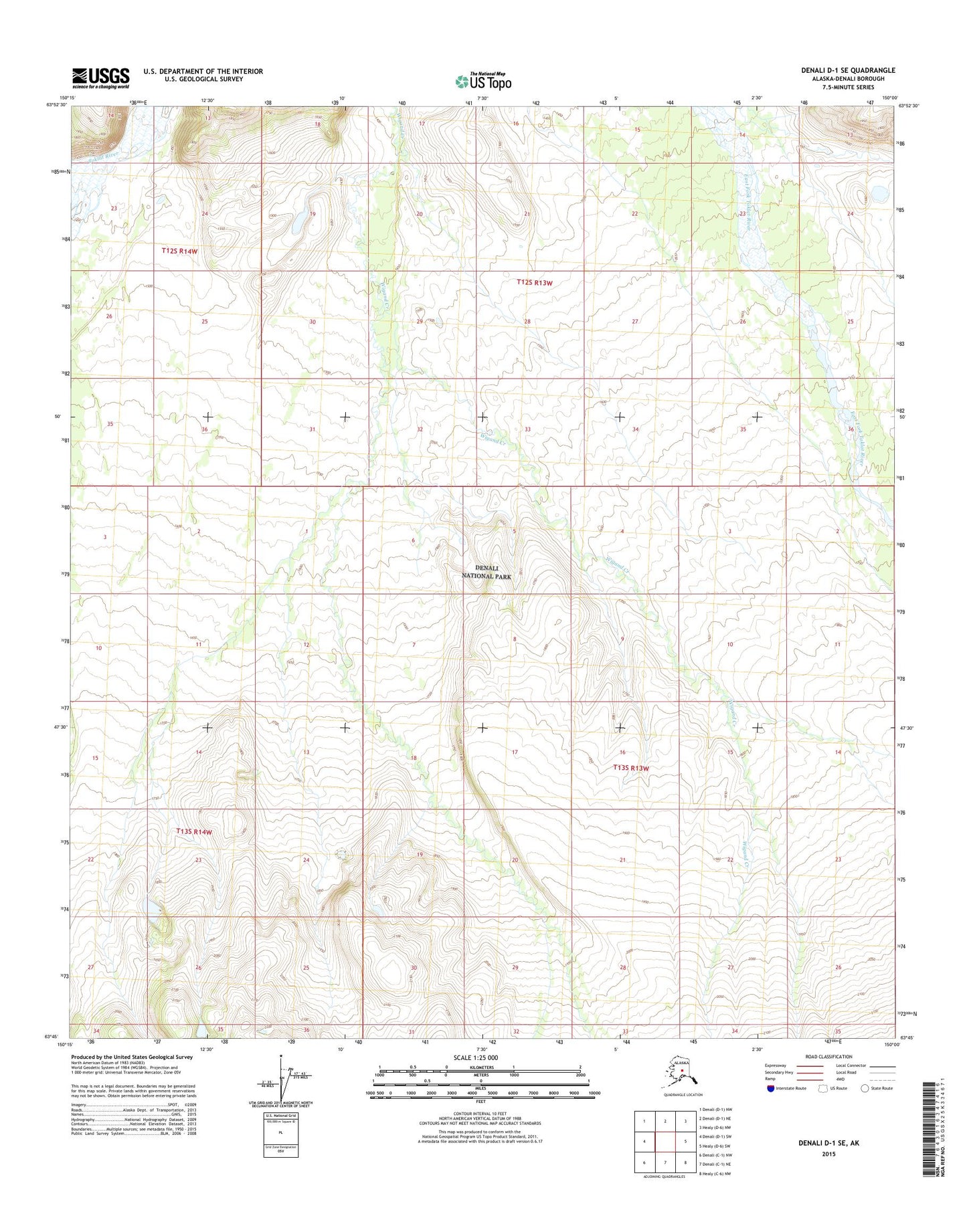 Denali D-1 SE Alaska US Topo Map Image