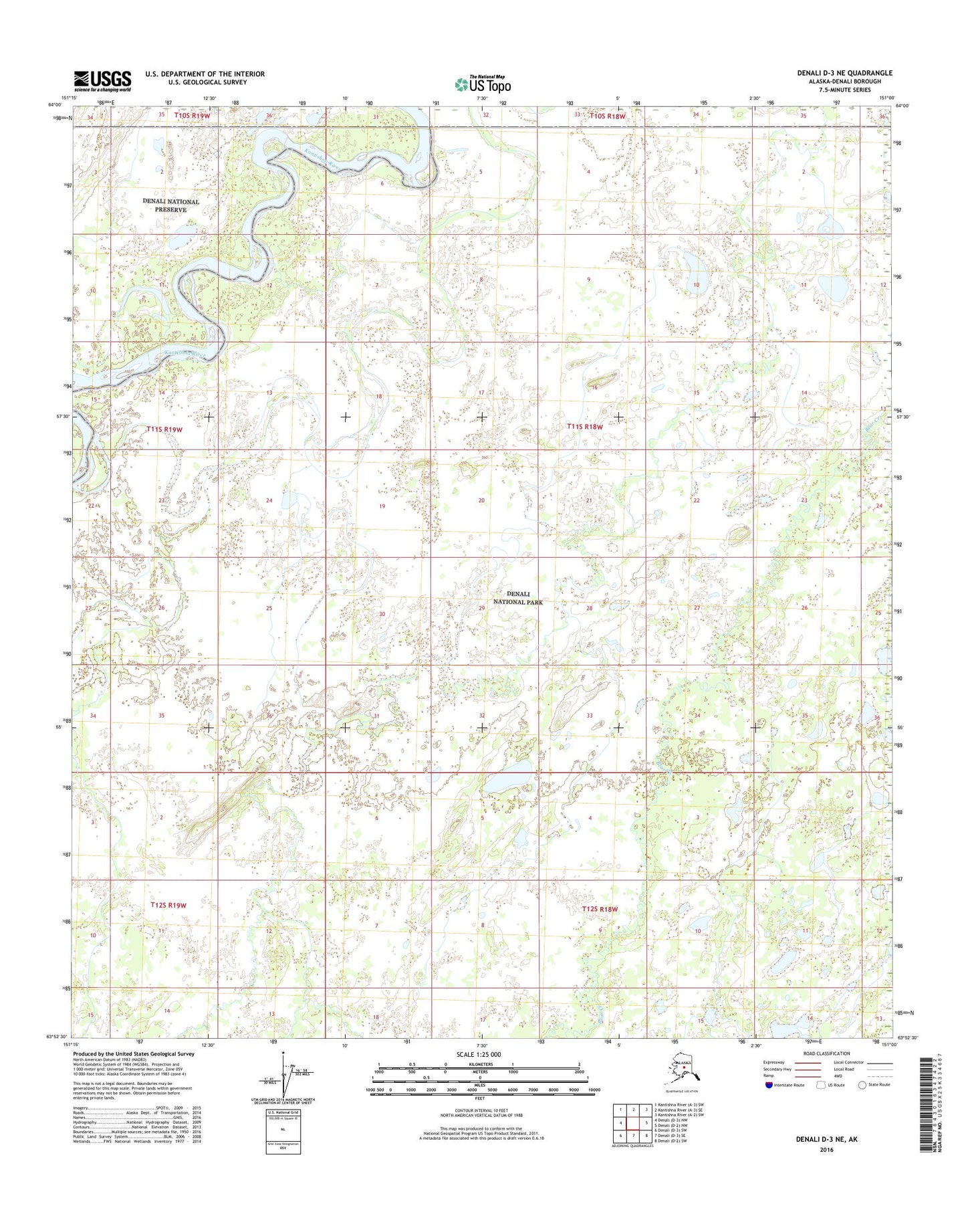 Denali D-3 NE Alaska US Topo Map Image