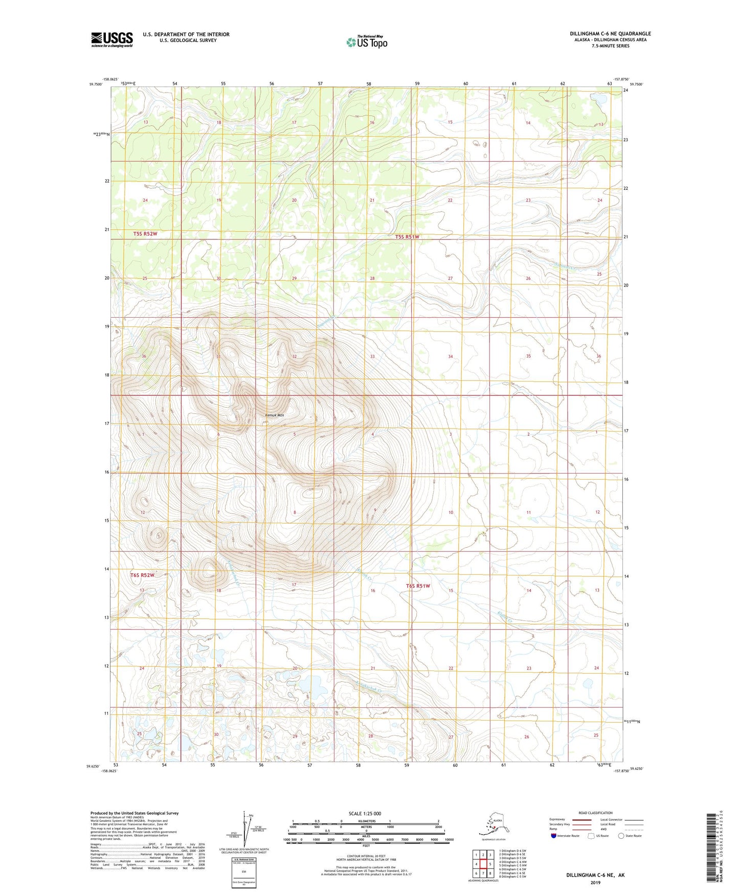 Dillingham C-6 NE Alaska US Topo Map Image