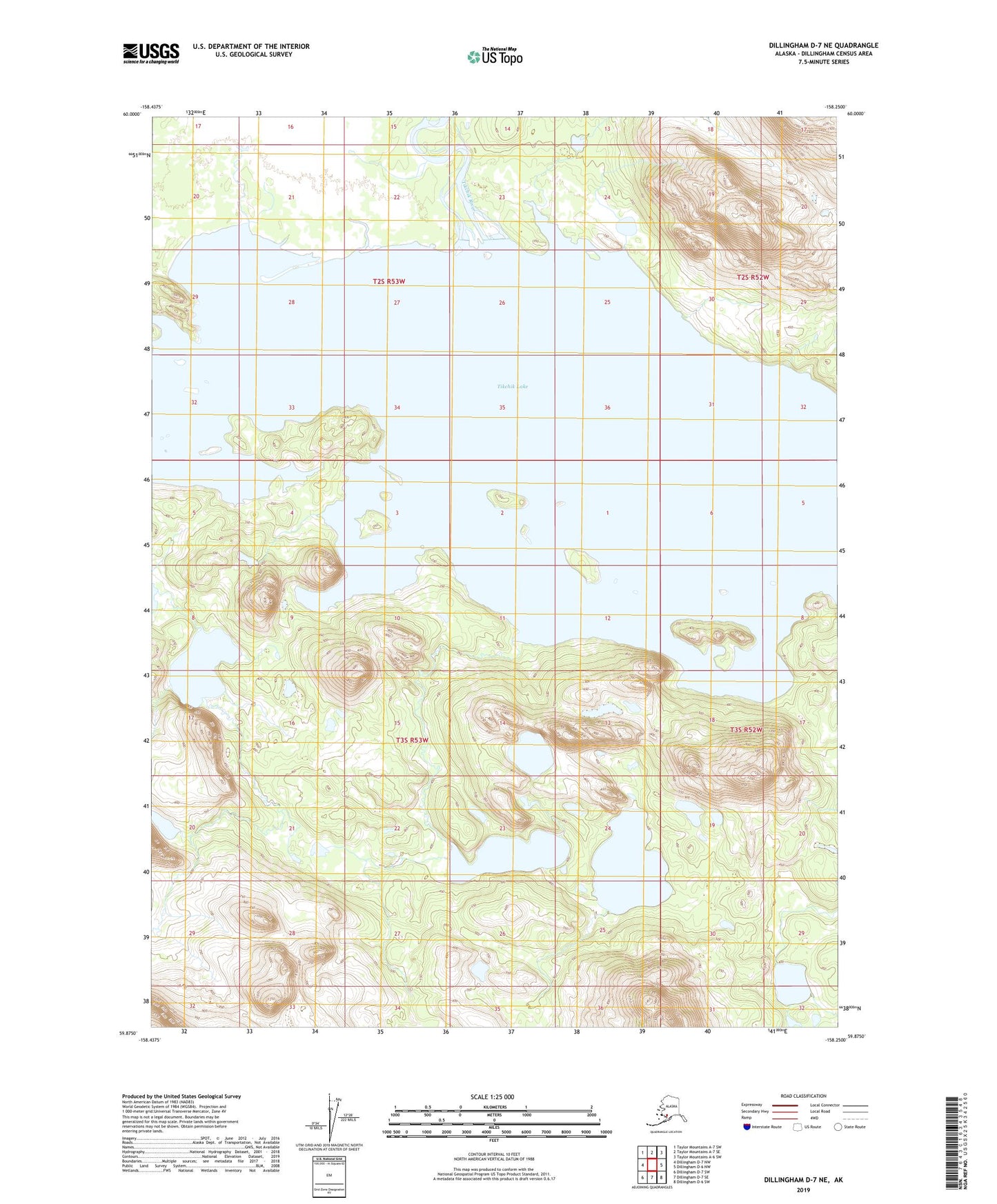 Dillingham D-7 NE Alaska US Topo Map Image