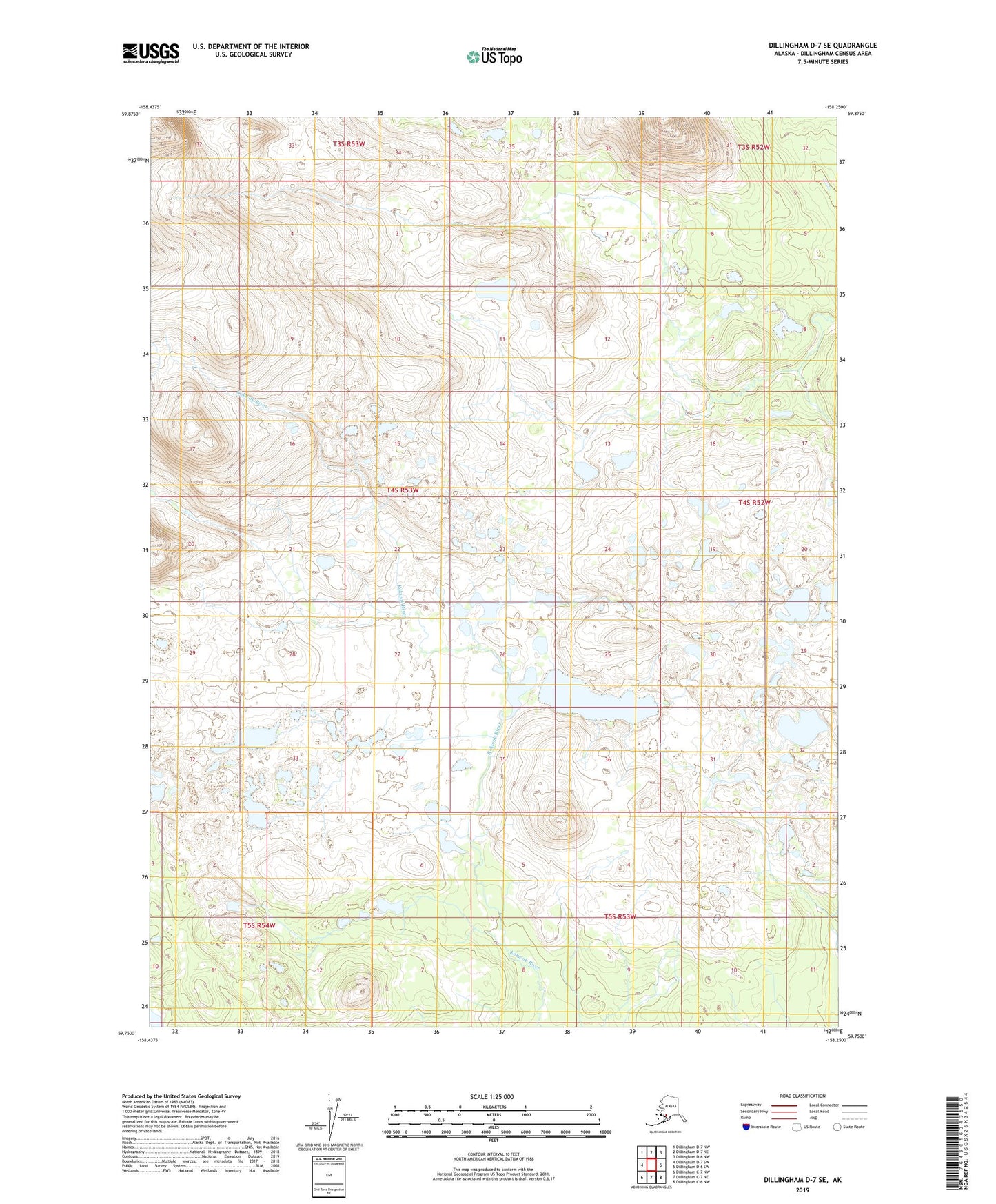 Dillingham D-7 SE Alaska US Topo Map Image