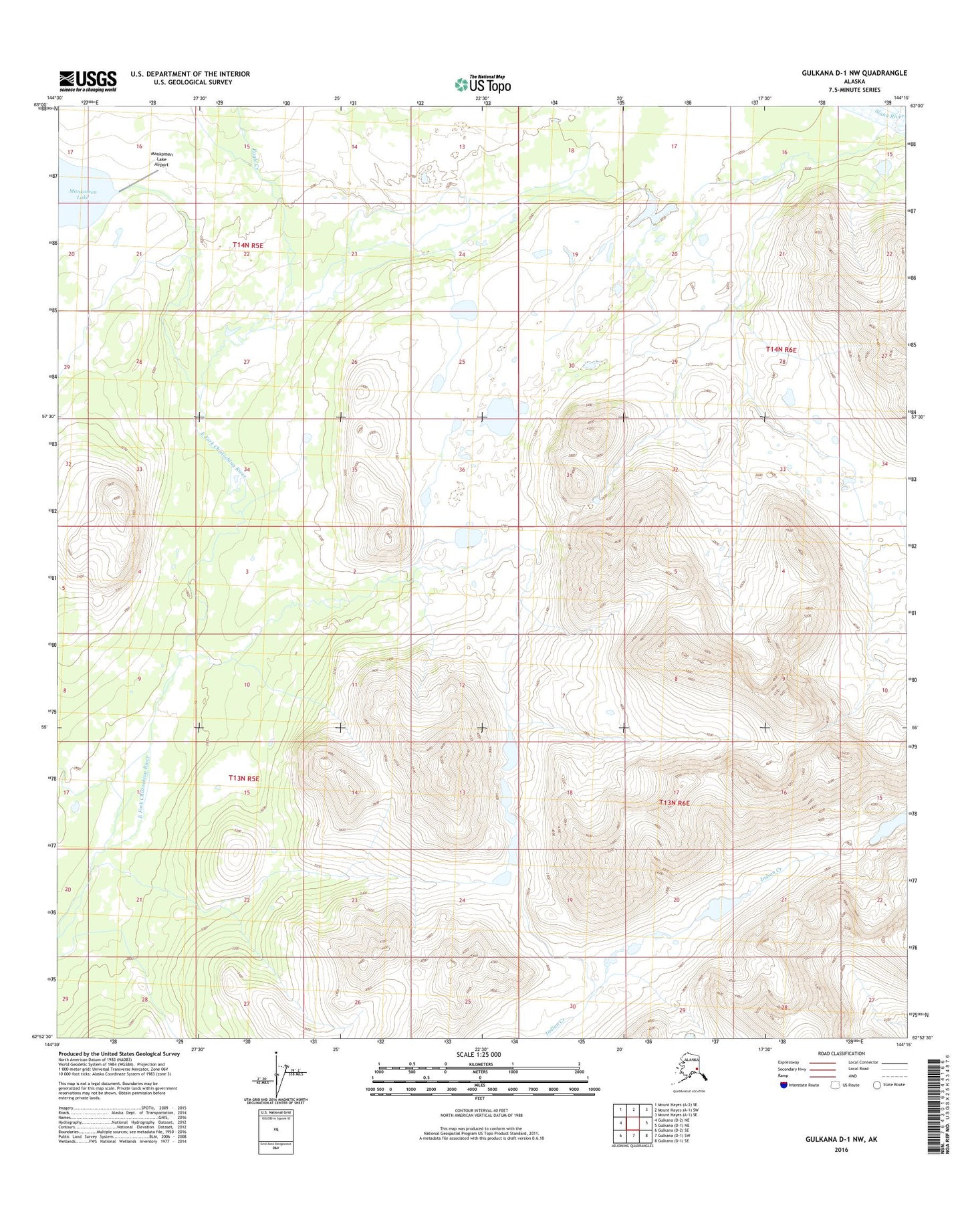 Gulkana D-1 NW Alaska US Topo Map Image