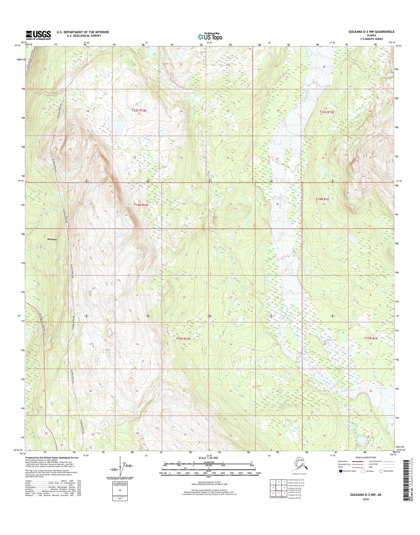 Gulkana D-3 NW Alaska US Topo Map Image