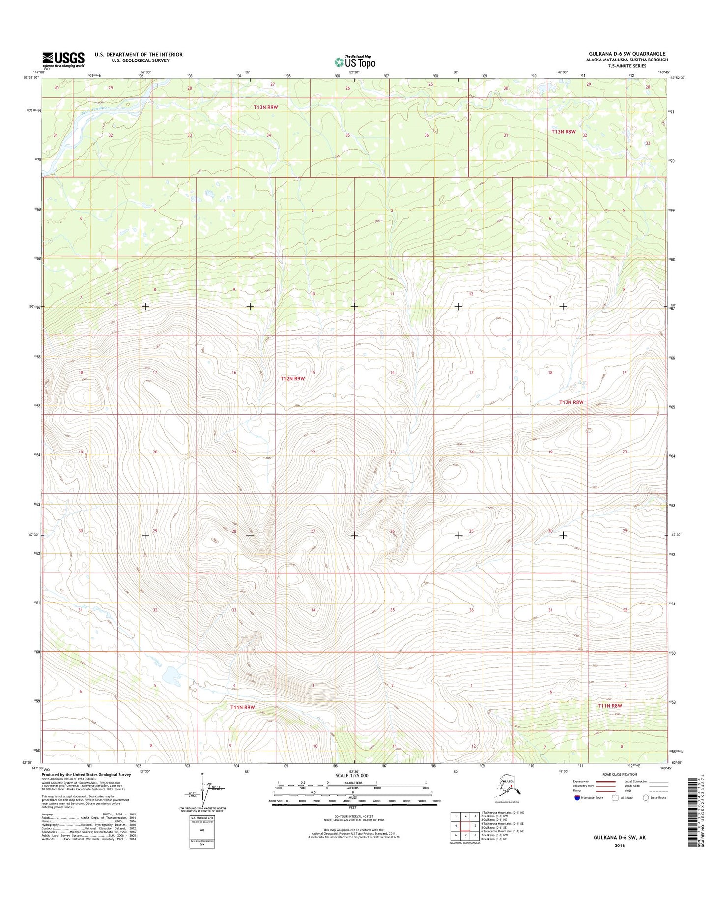 Gulkana D-6 SW Alaska US Topo Map Image