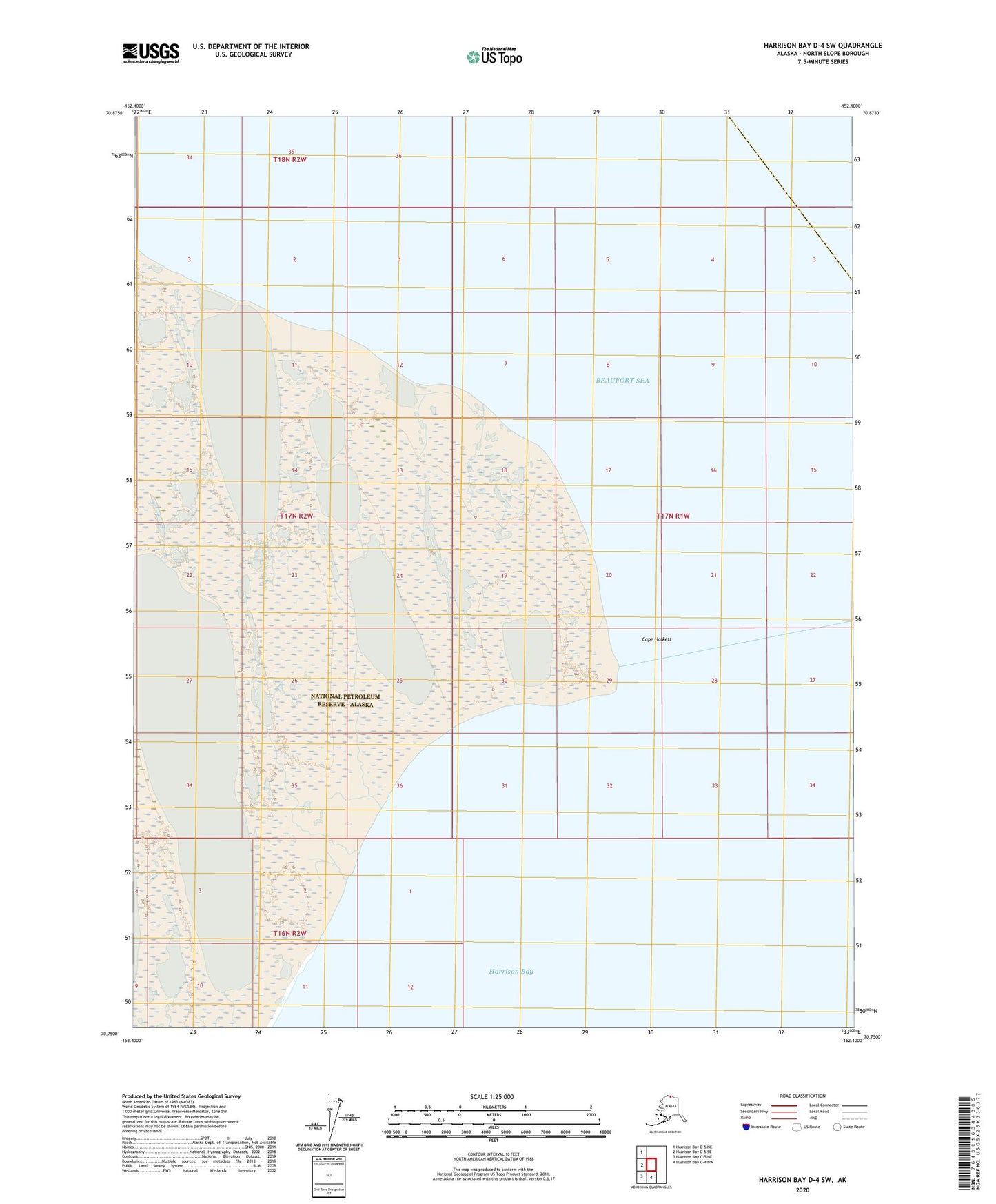 Harrison Bay D-4 SW Alaska US Topo Map Image