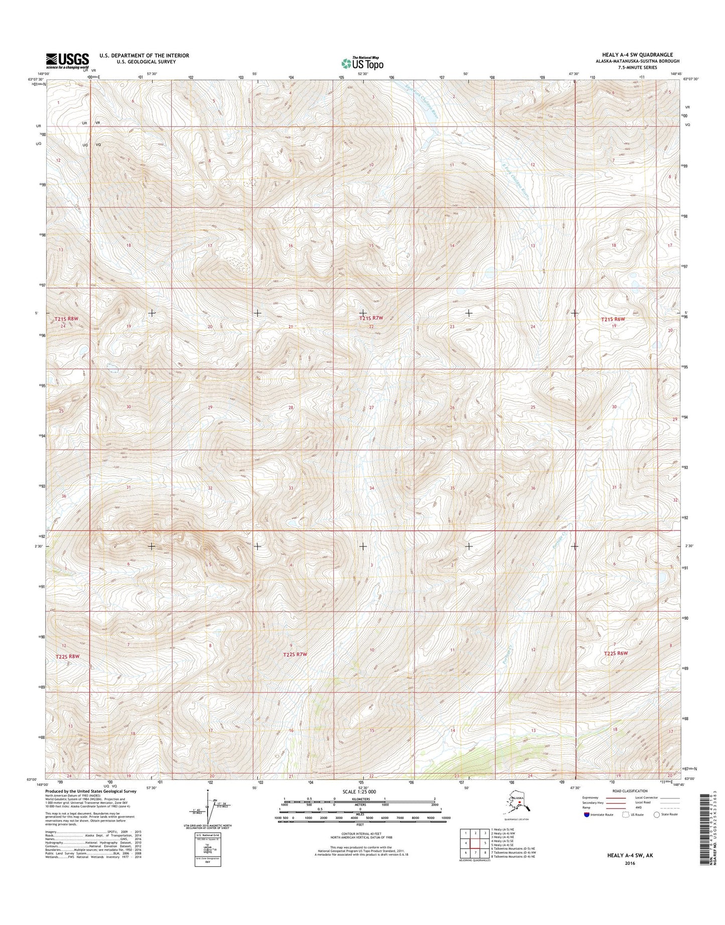 Healy A-4 SW Alaska US Topo Map Image