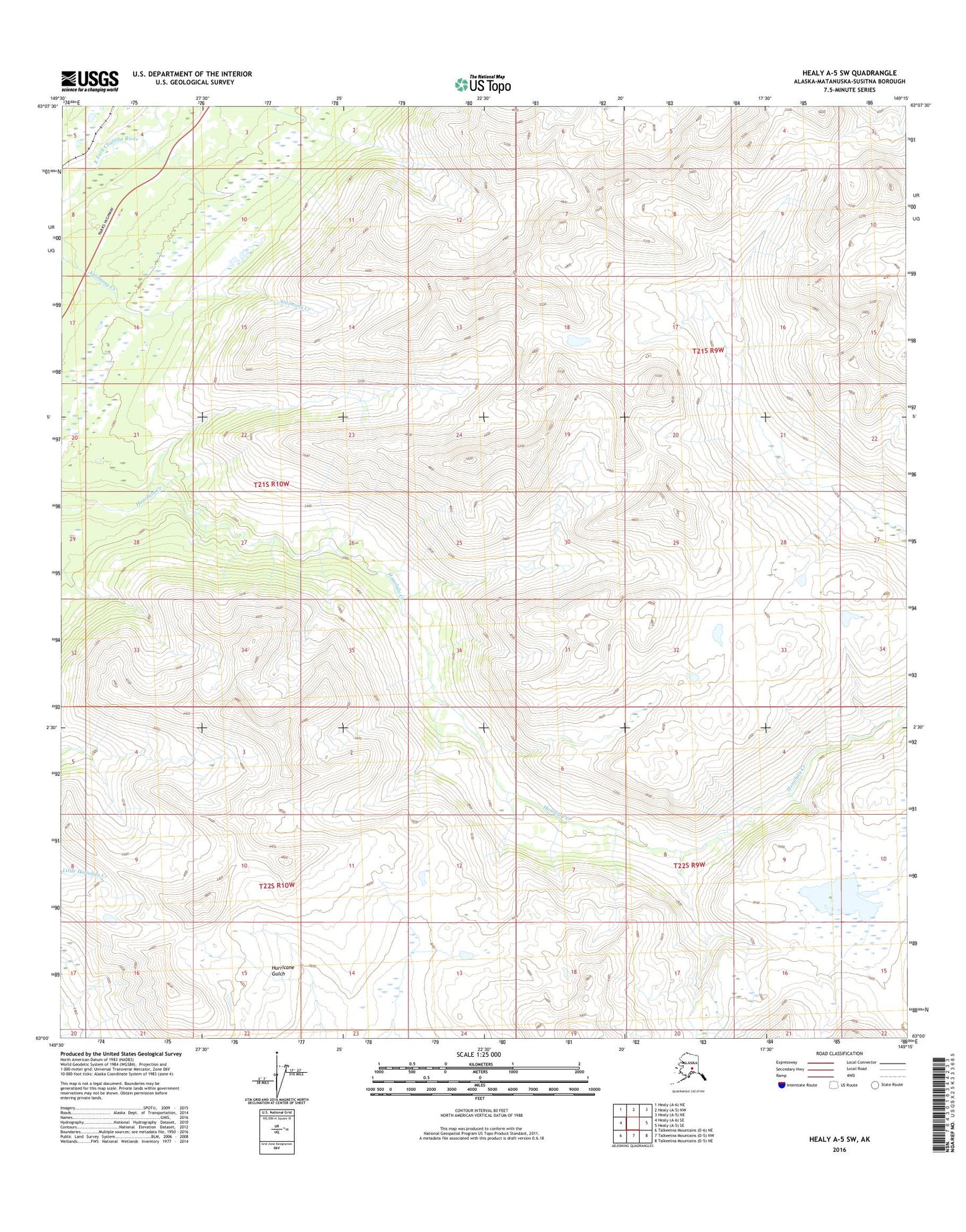 Healy A-5 SW Alaska US Topo Map Image