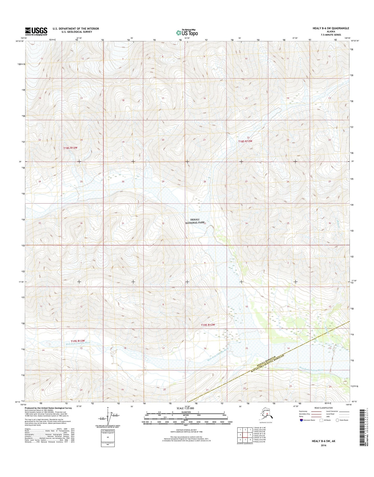 Healy B-6 SW Alaska US Topo Map Image