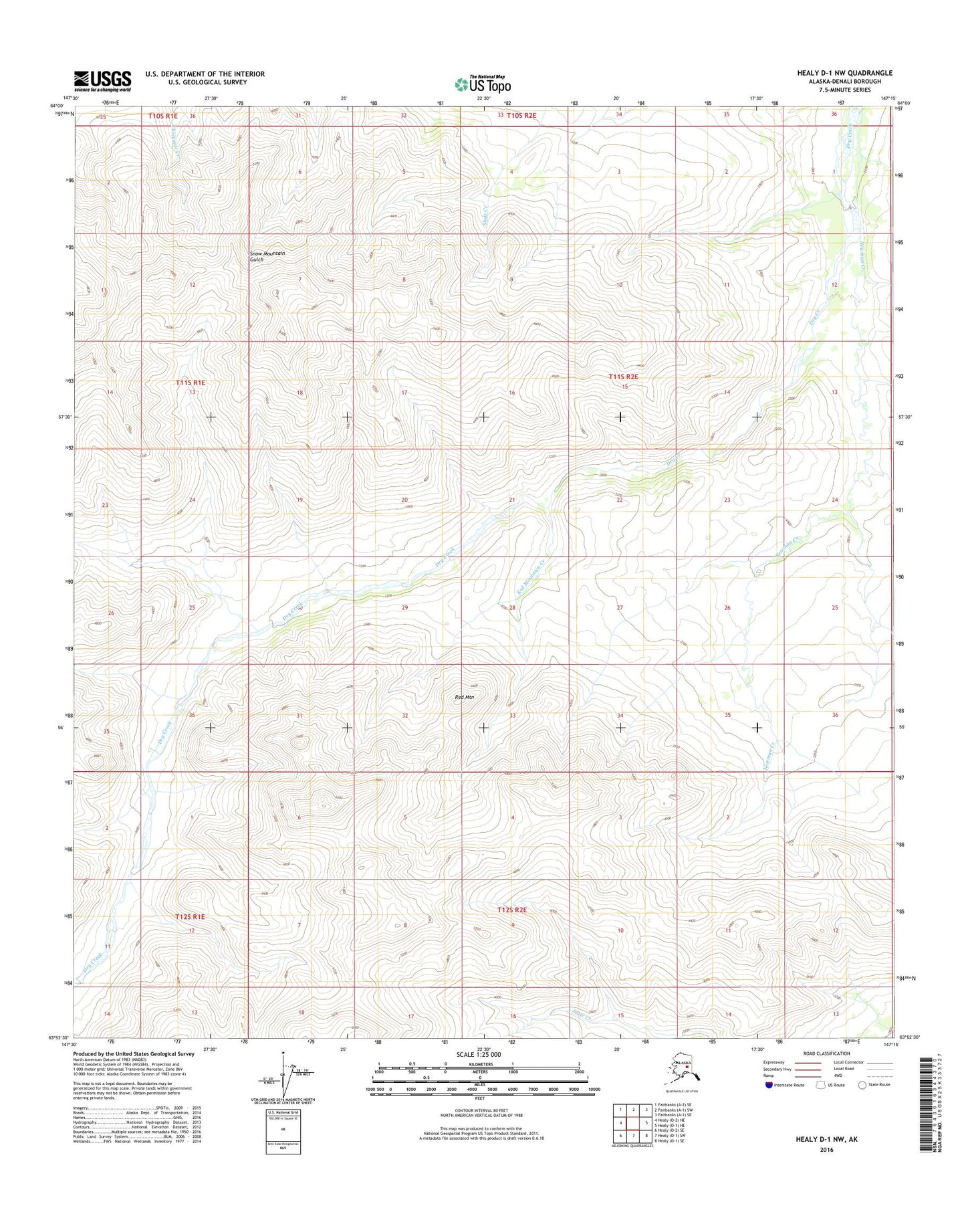 Healy D-1 NW Alaska US Topo Map Image